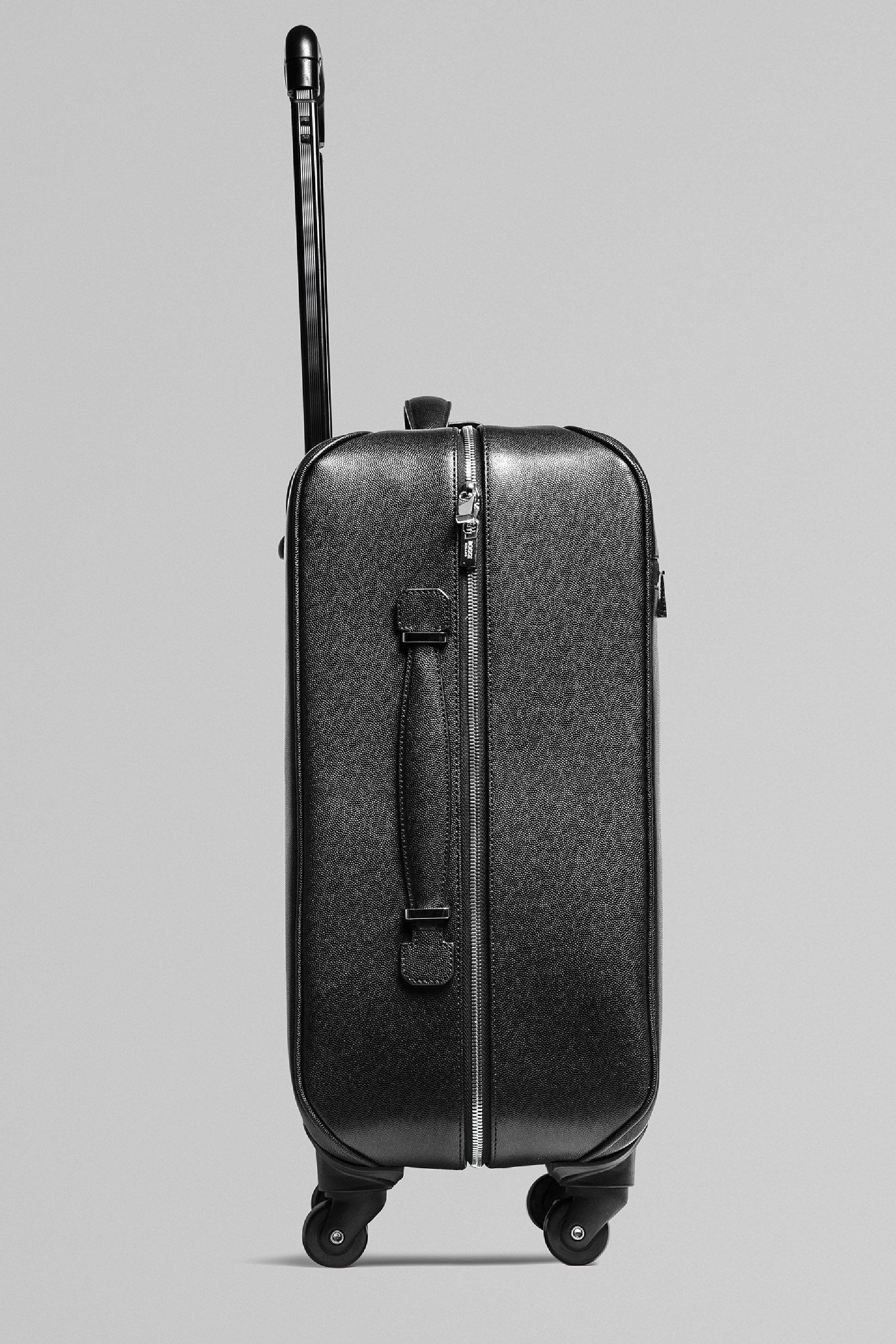 Caviar Leather Trolley Suitcase Black, Black, medium