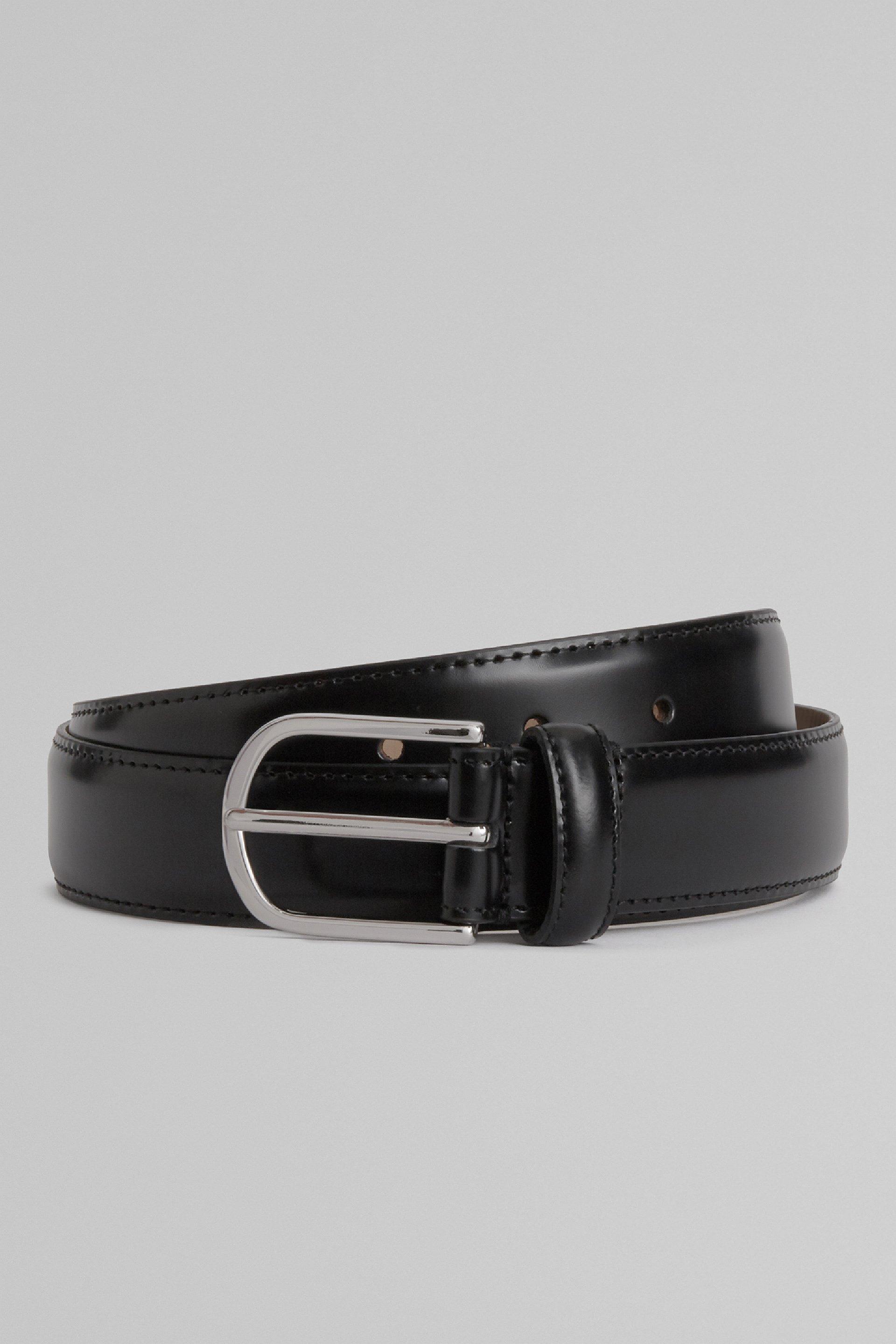 Black Saddle-Stitched Leather Belt, , medium