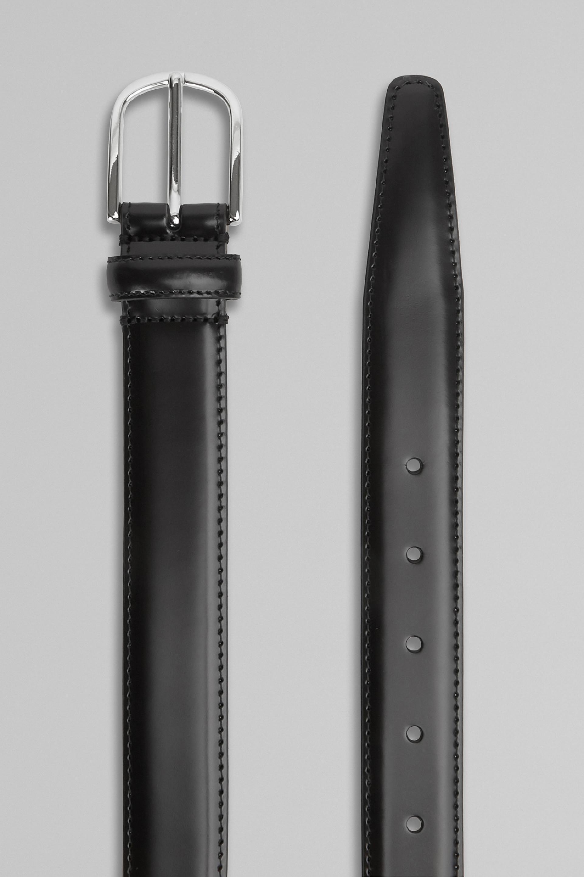 Black Saddle-Stitched Leather Belt, , large image number 1