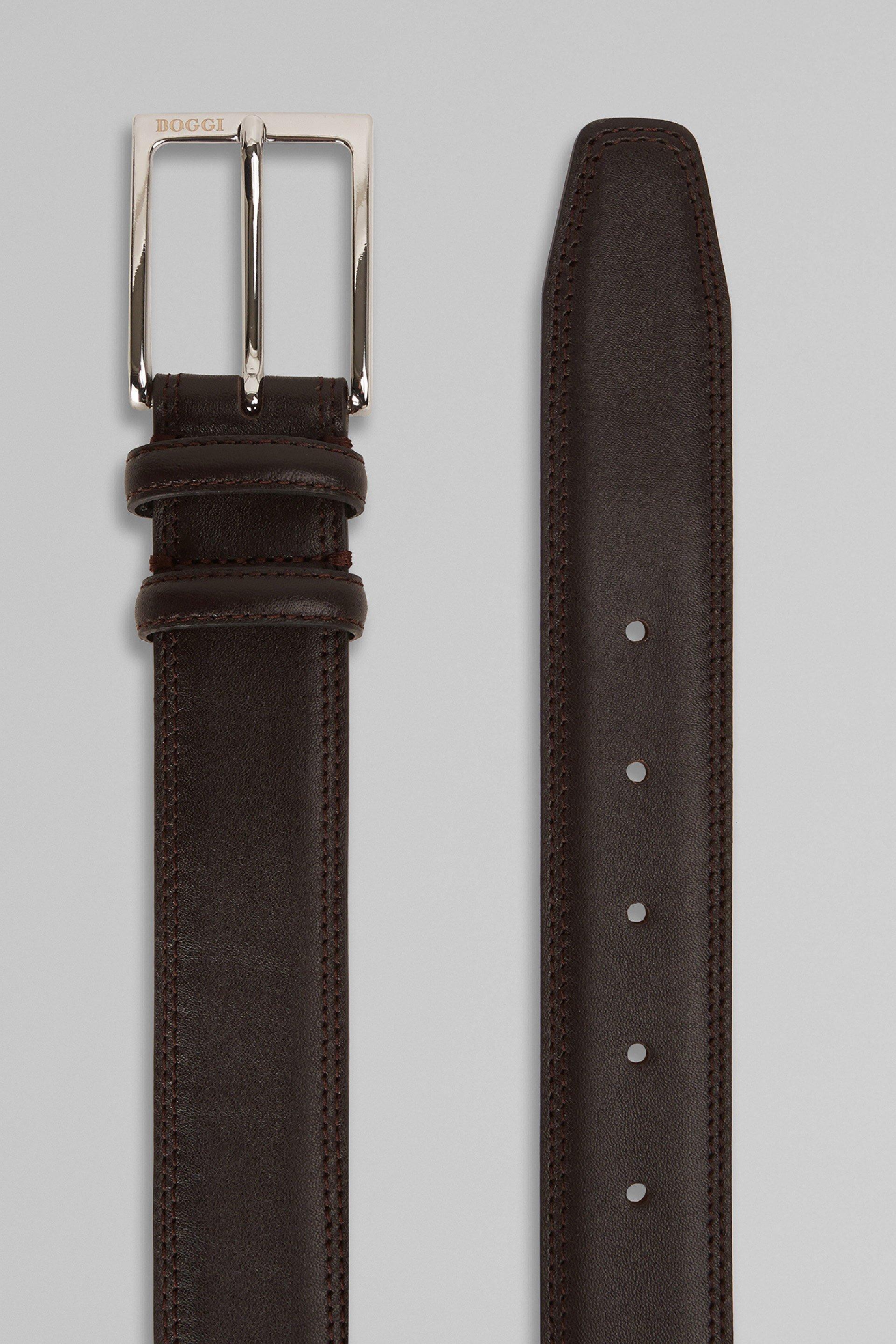 Saddle-Stitched Tumbled Leather Belt Brown, Dark brown, large image number 3