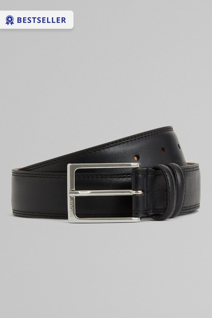 Boggi Milano - Black Saddle-Stitched Tumbled Leather Belt