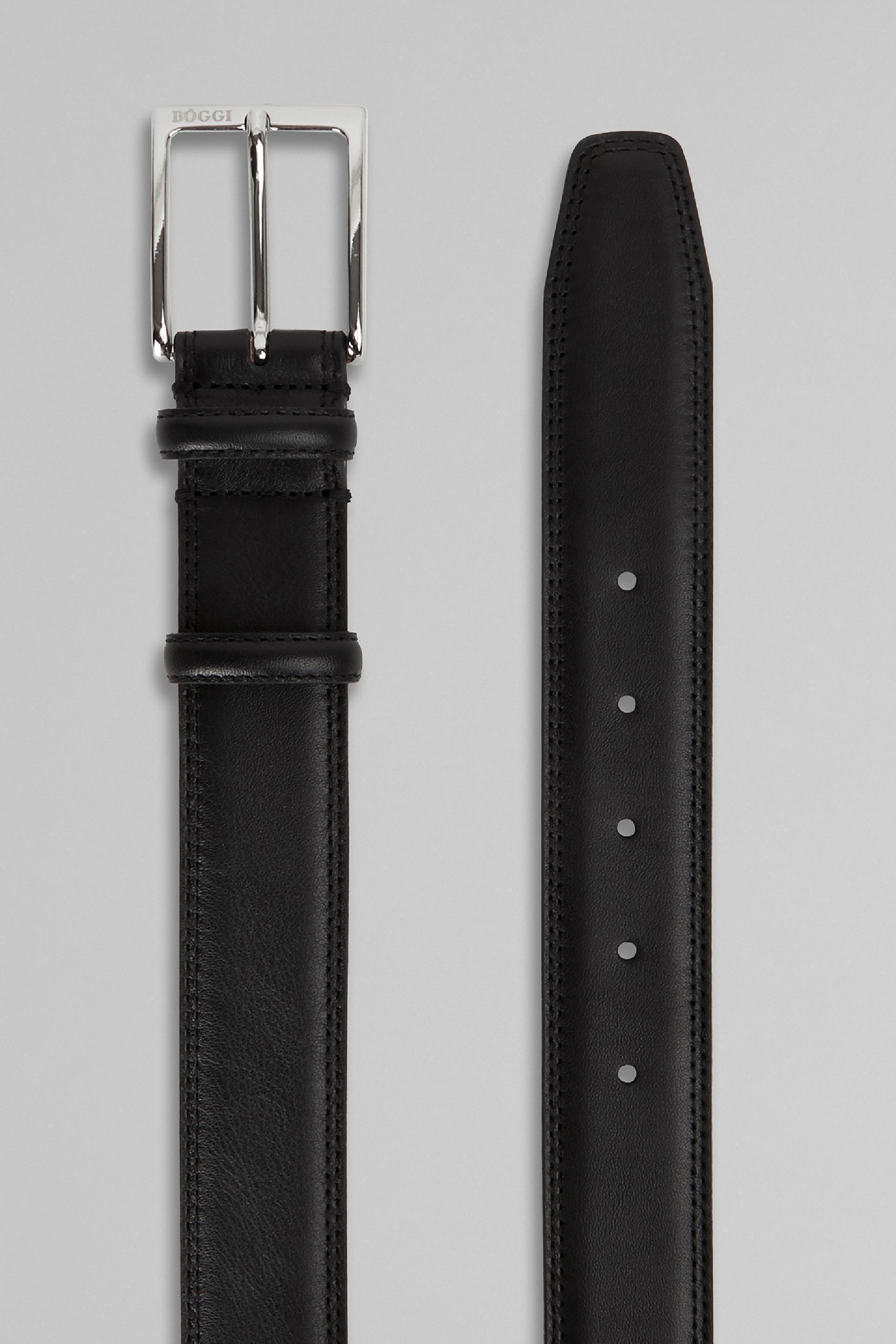 Black Saddle-Stitched Tumbled Leather Belt, , large image number 1