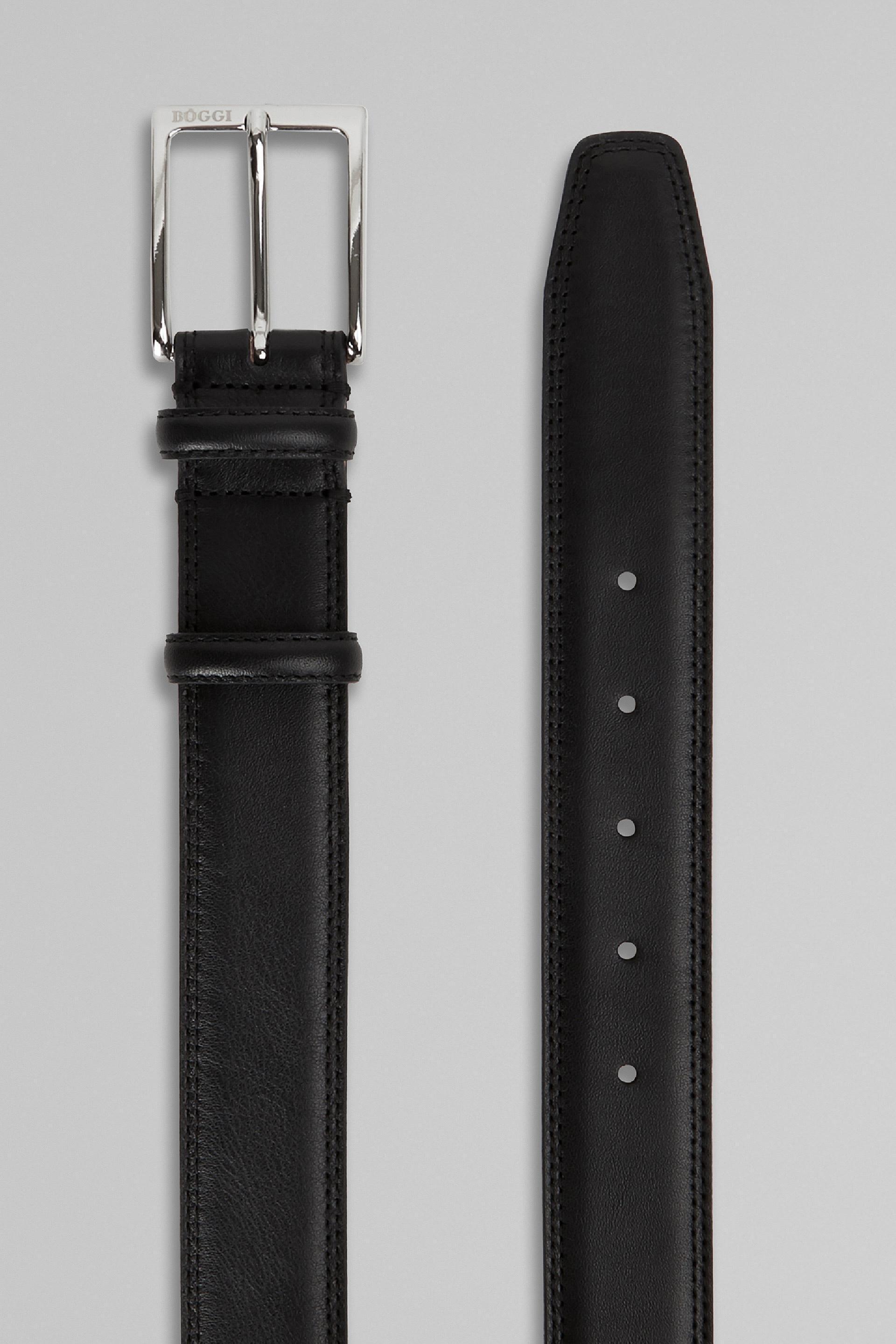 Boggi Milano Black Saddle-Stitched Tumbled Leather Belt