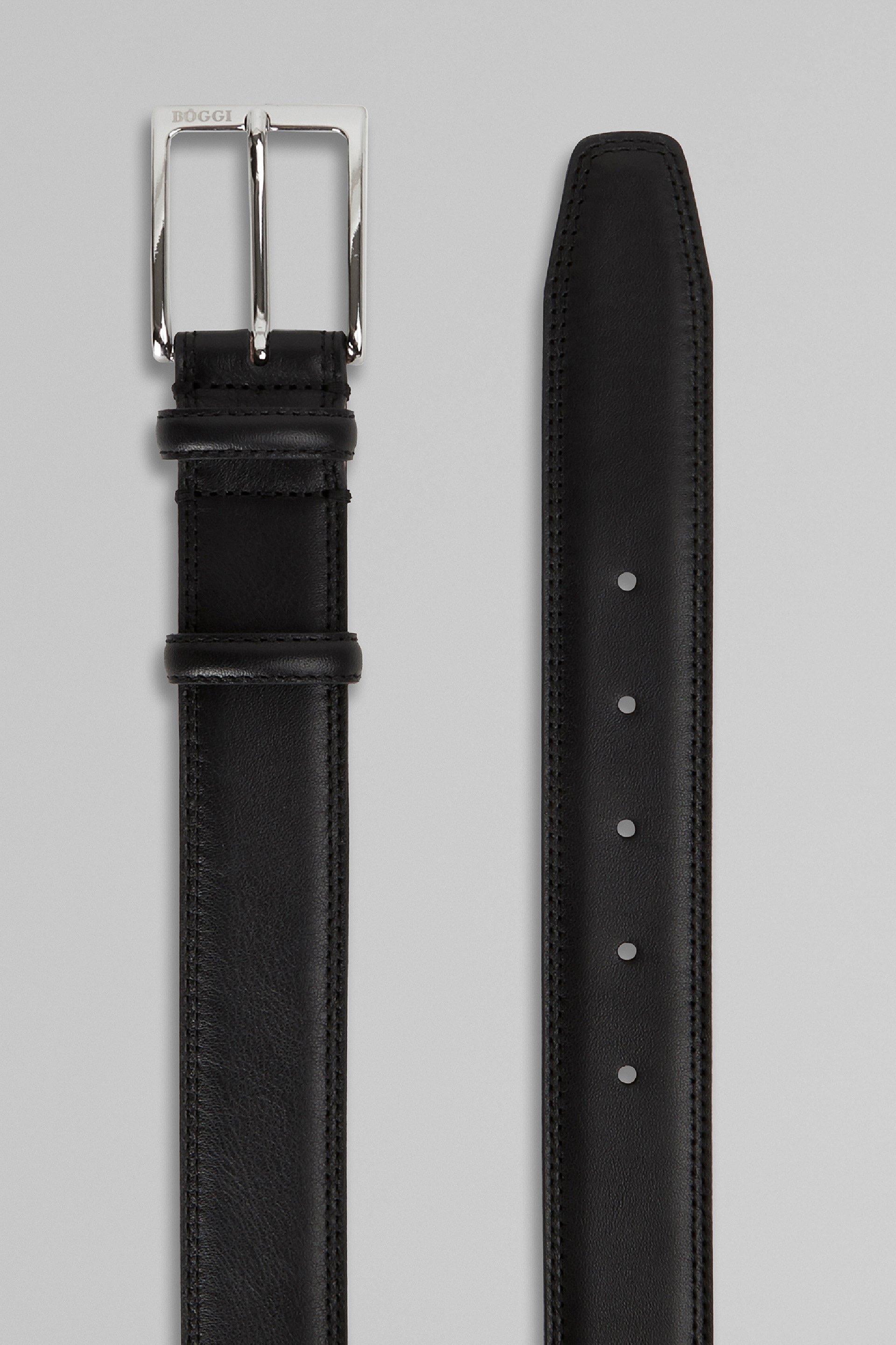 Black Saddle-Stitched Tumbled Leather Belt, , large image number 2
