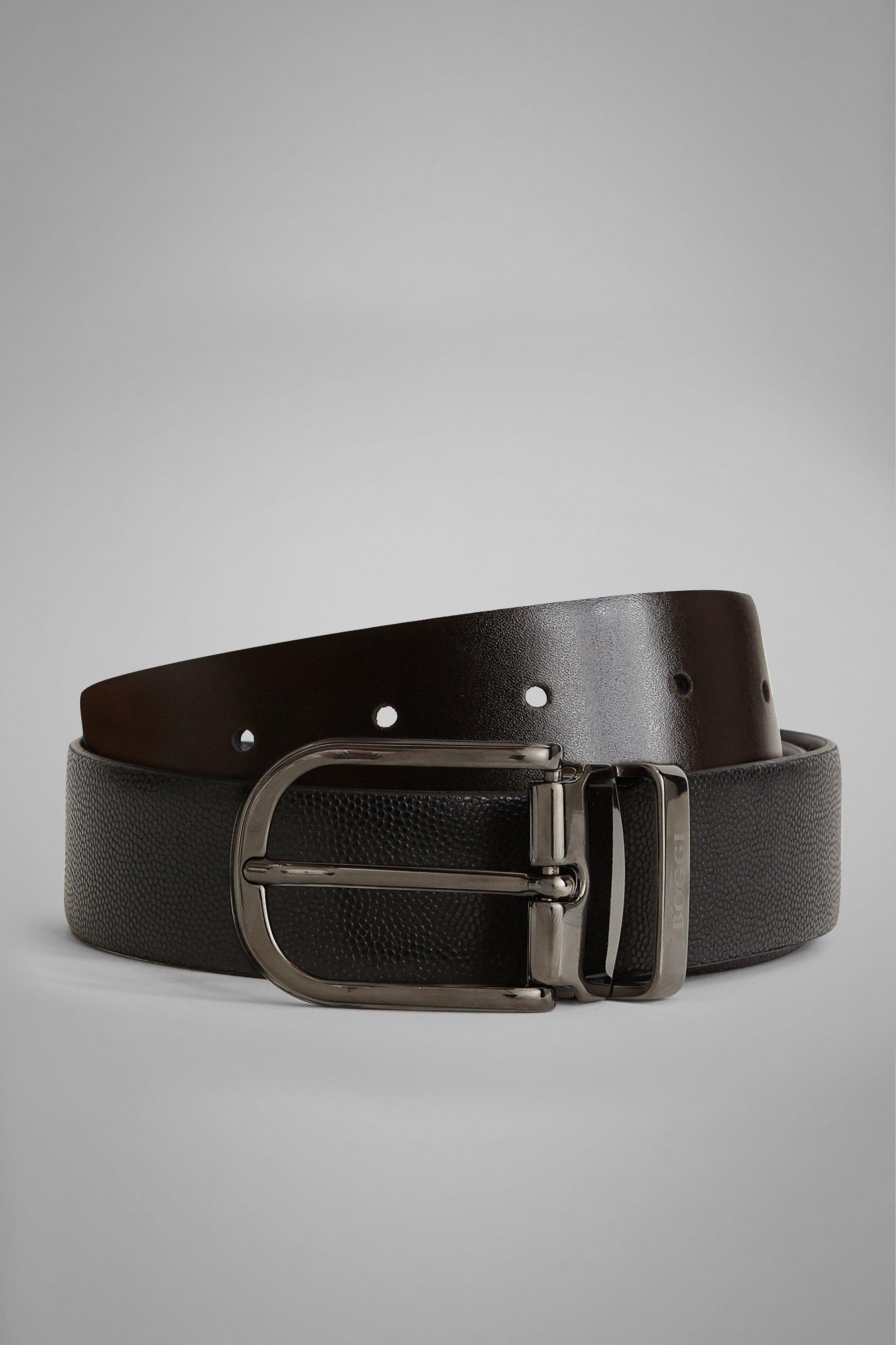 Reversible Caviar Leather Belt, Black - Dark brown, large image number 0