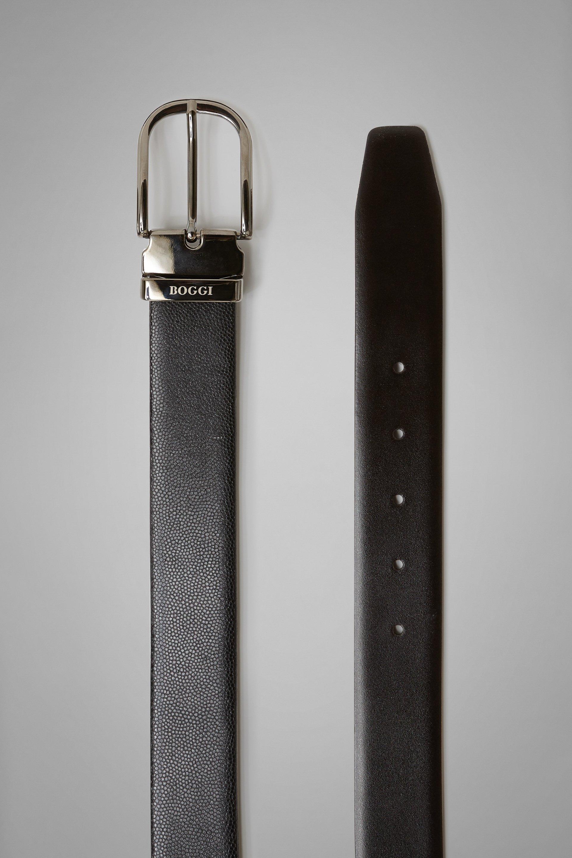 Reversible Caviar Leather Belt, Black - Dark brown, large image number 2