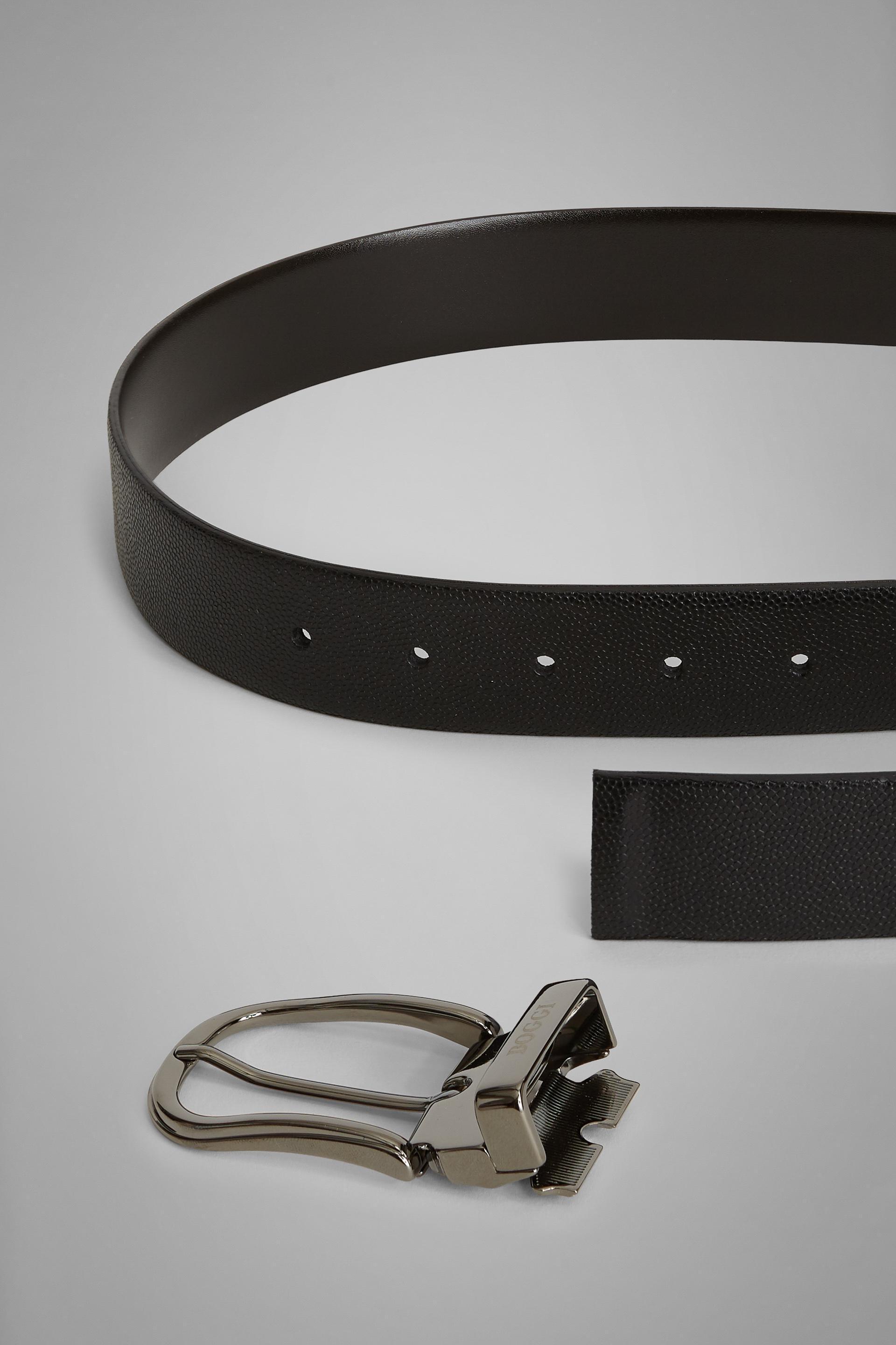 Reversible Caviar Leather Belt, Black - Dark brown, large image number 3