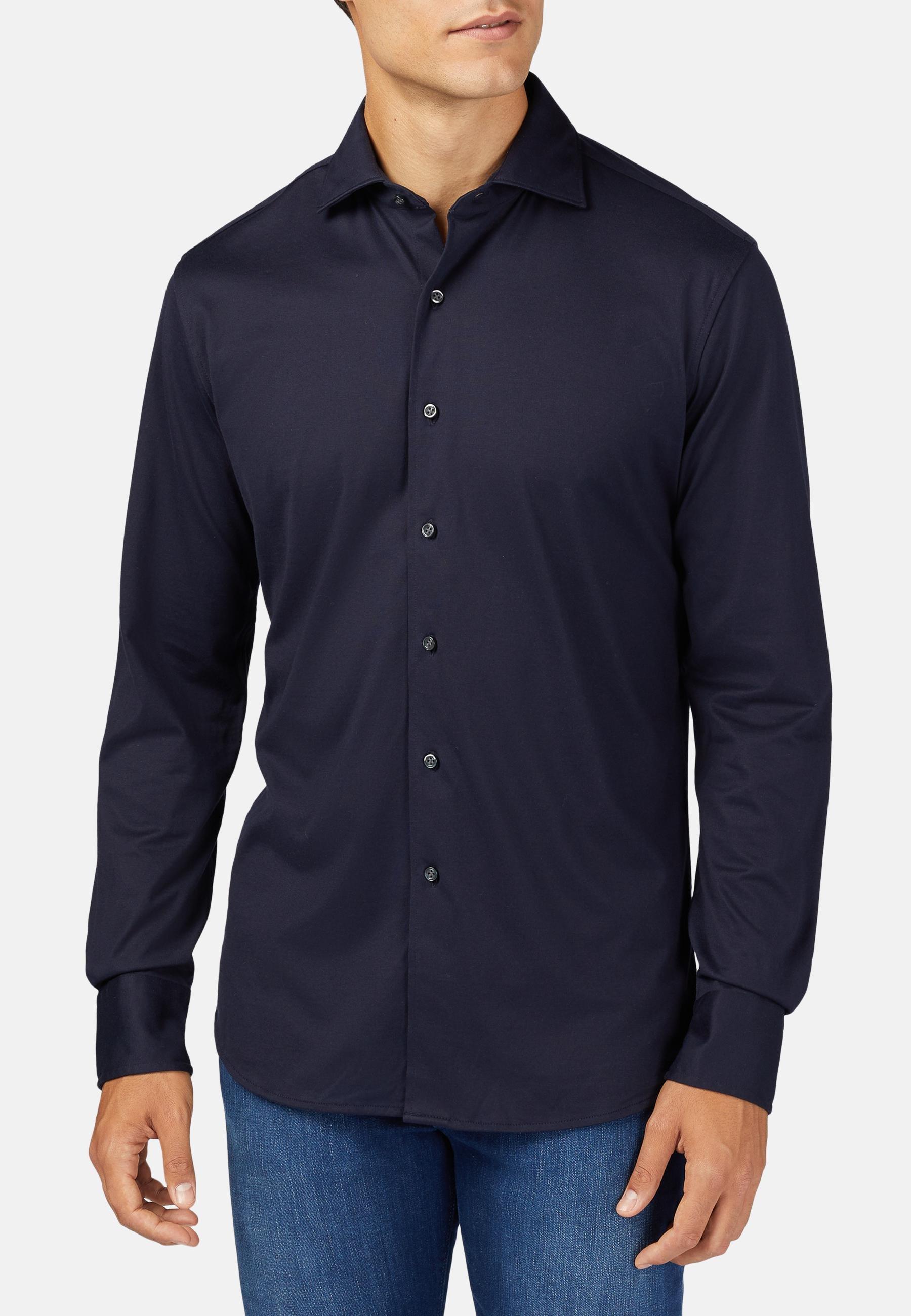 Blue Cotton Jersey Slim Polo Shirt, , medium
