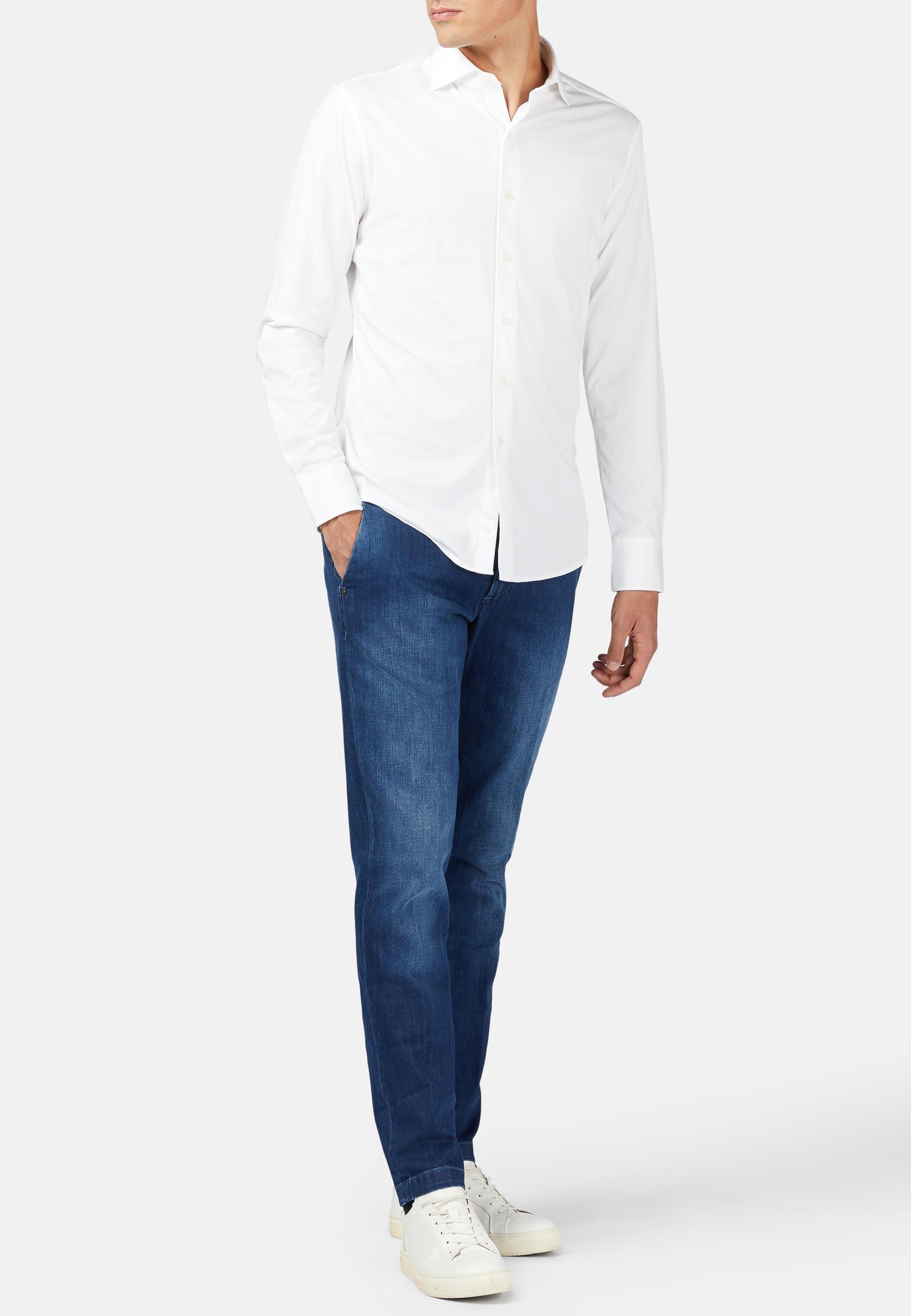 White Cotton Jersey Slim Polo Shirt, 3901_BCO, large image number 0
