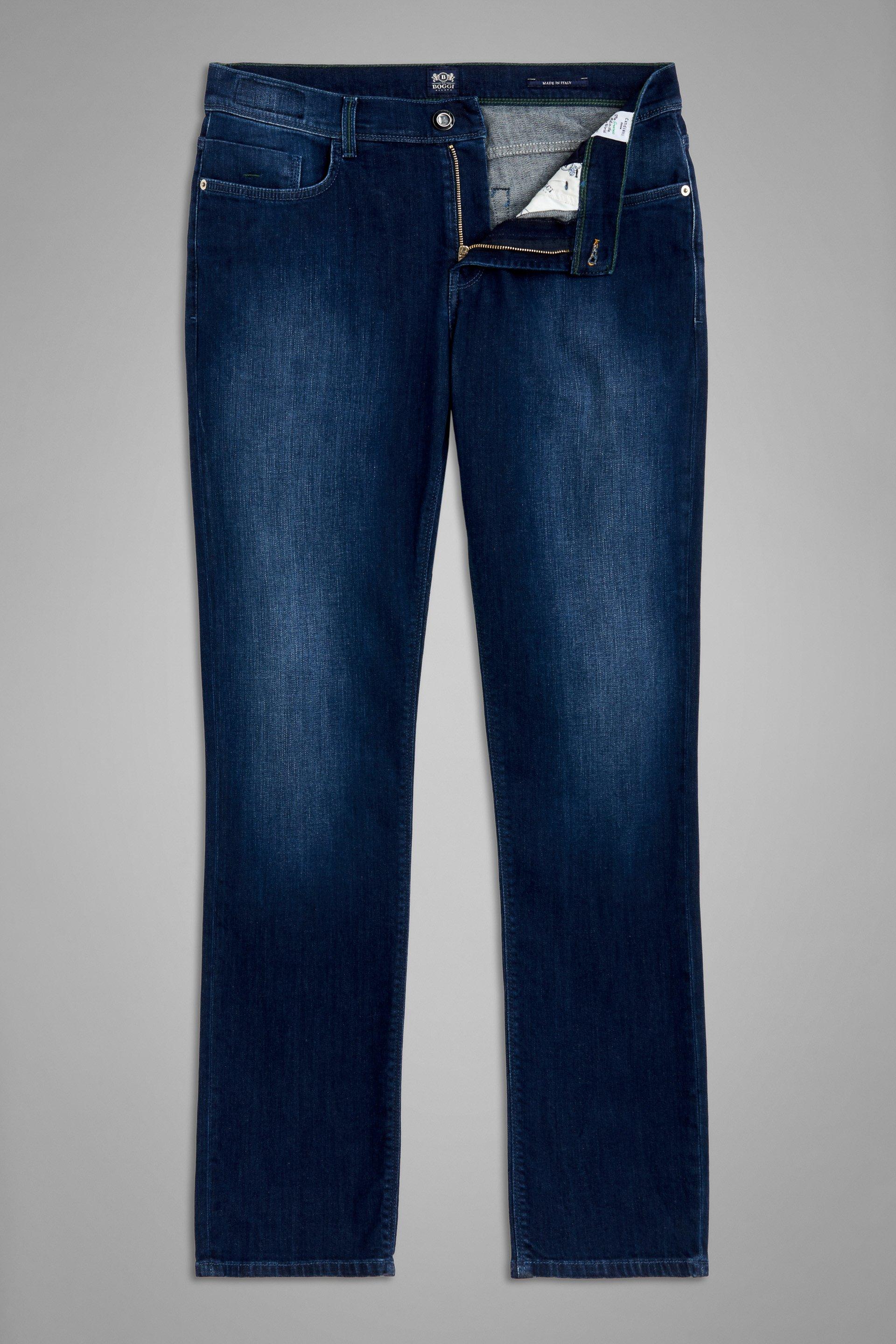 Stretch Cotton Slim Trousers Blue, Denim, large image number 4