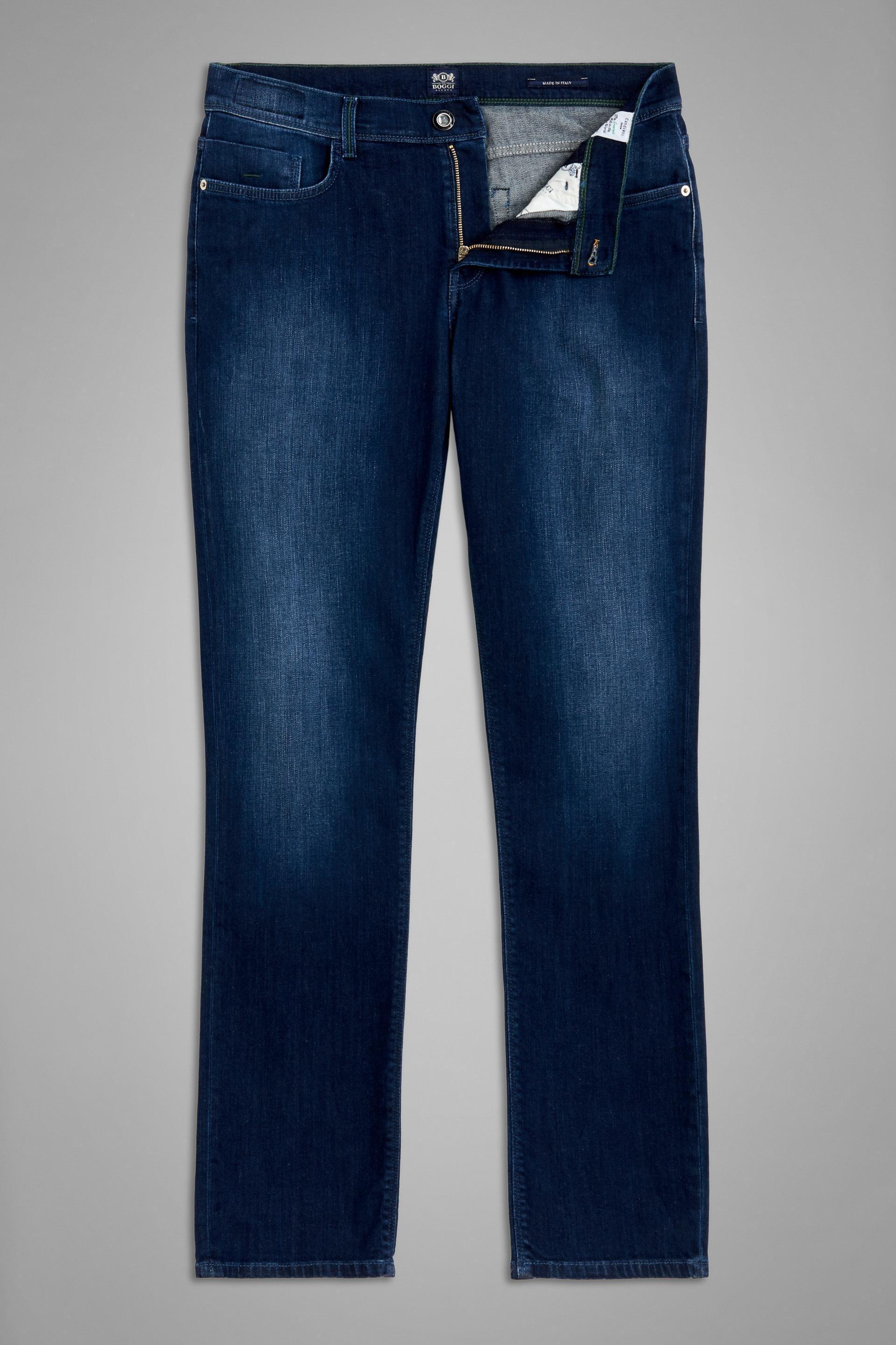Stretch Cotton Slim Trousers Blue, Denim, large image number 5