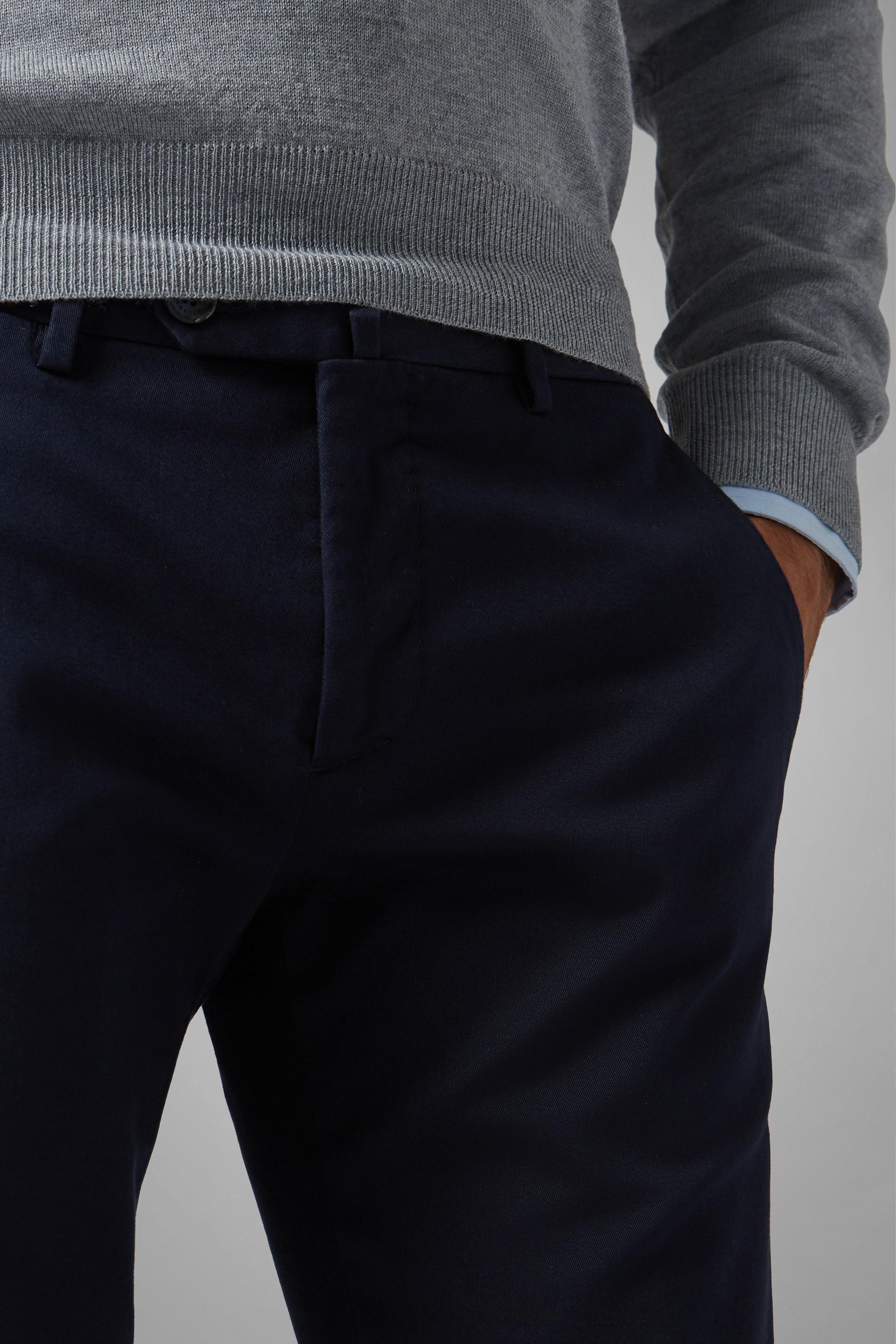 Blue Stretch Cotton Slim Trousers, , large image number 3