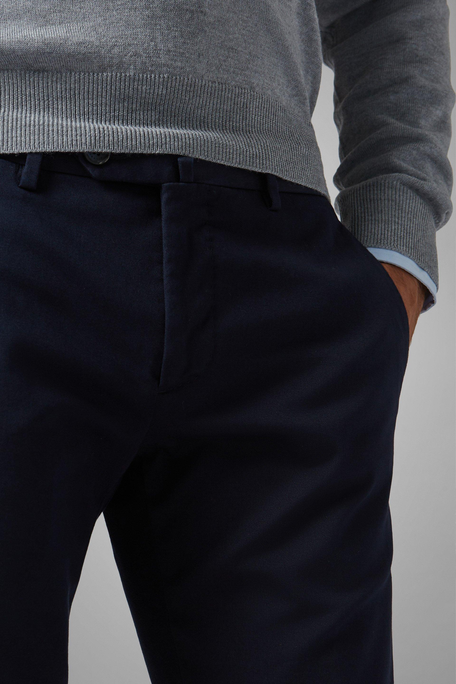 Blue Stretch Cotton Slim Trousers, , large image number 4
