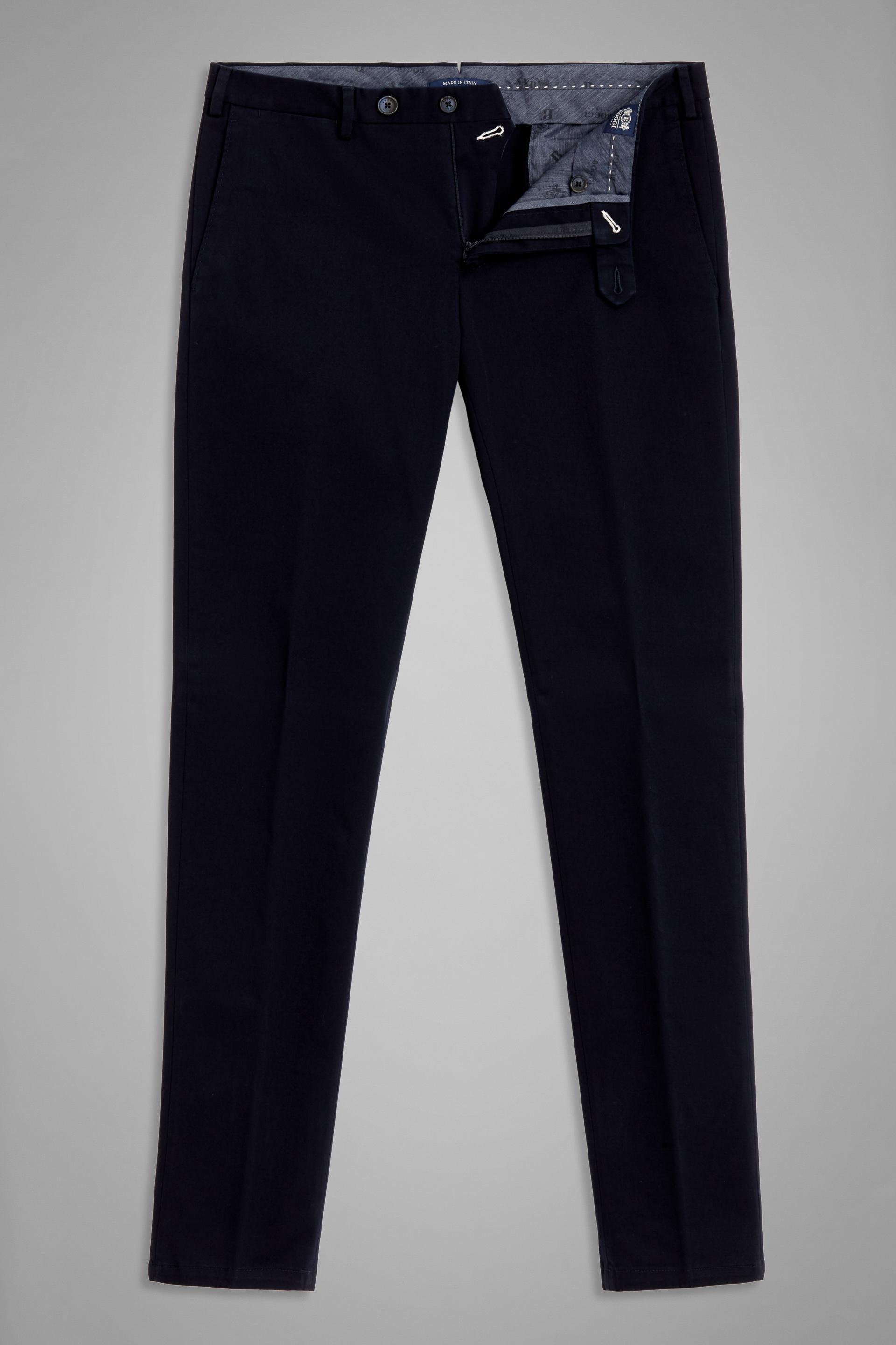 Blue Stretch Cotton Slim Trousers, , large image number 5