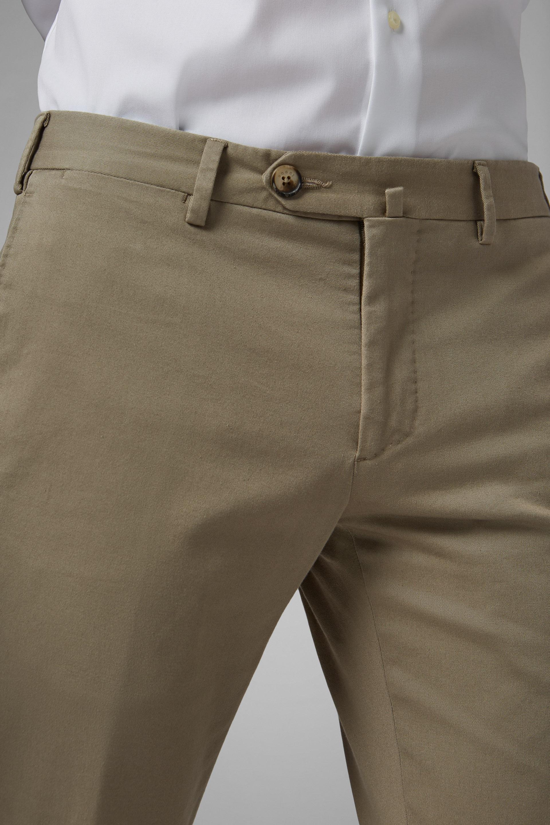 Beige Stretch Cotton Slim Trousers, , large image number 3