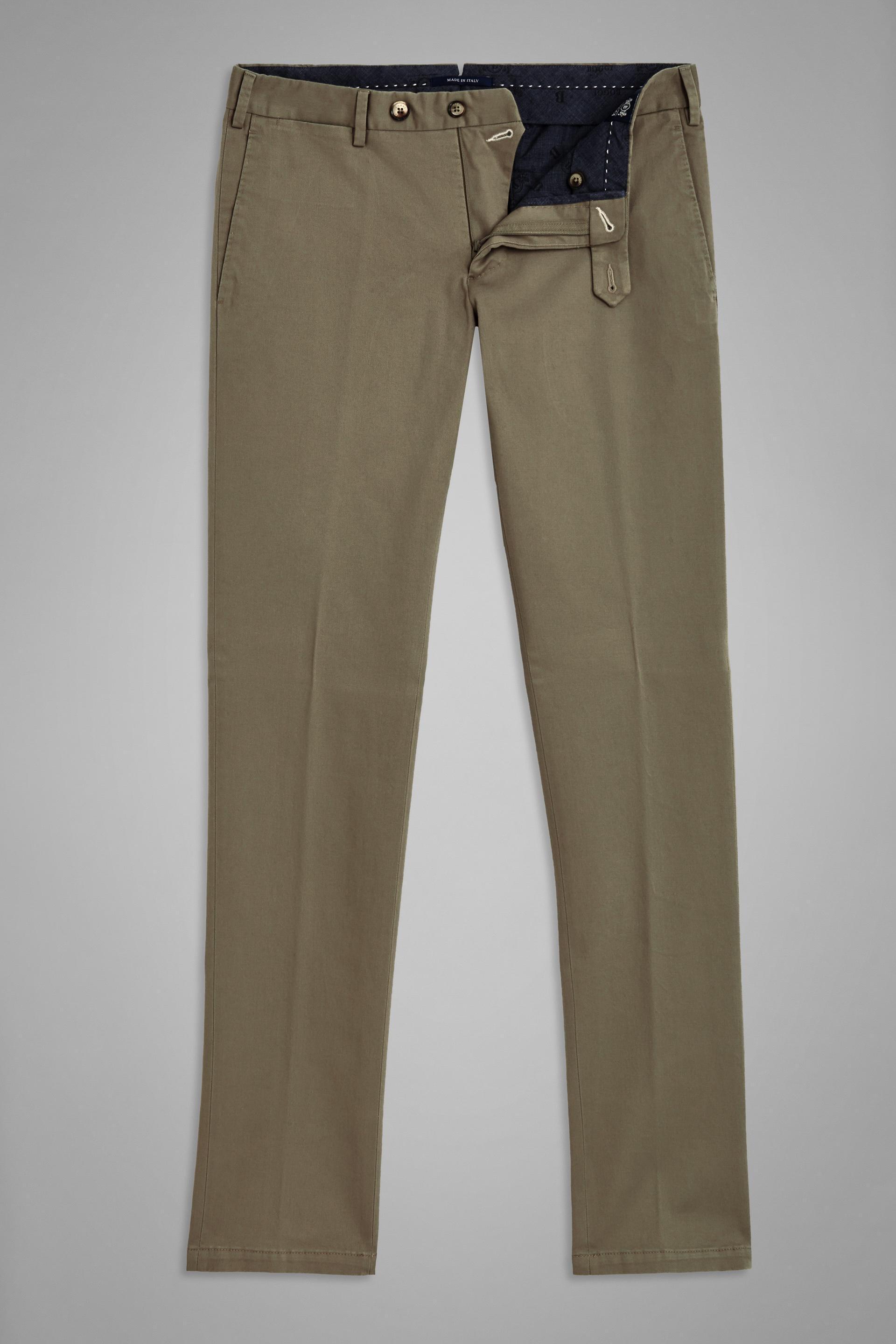 Beige Stretch Cotton Slim Trousers, , large image number 4