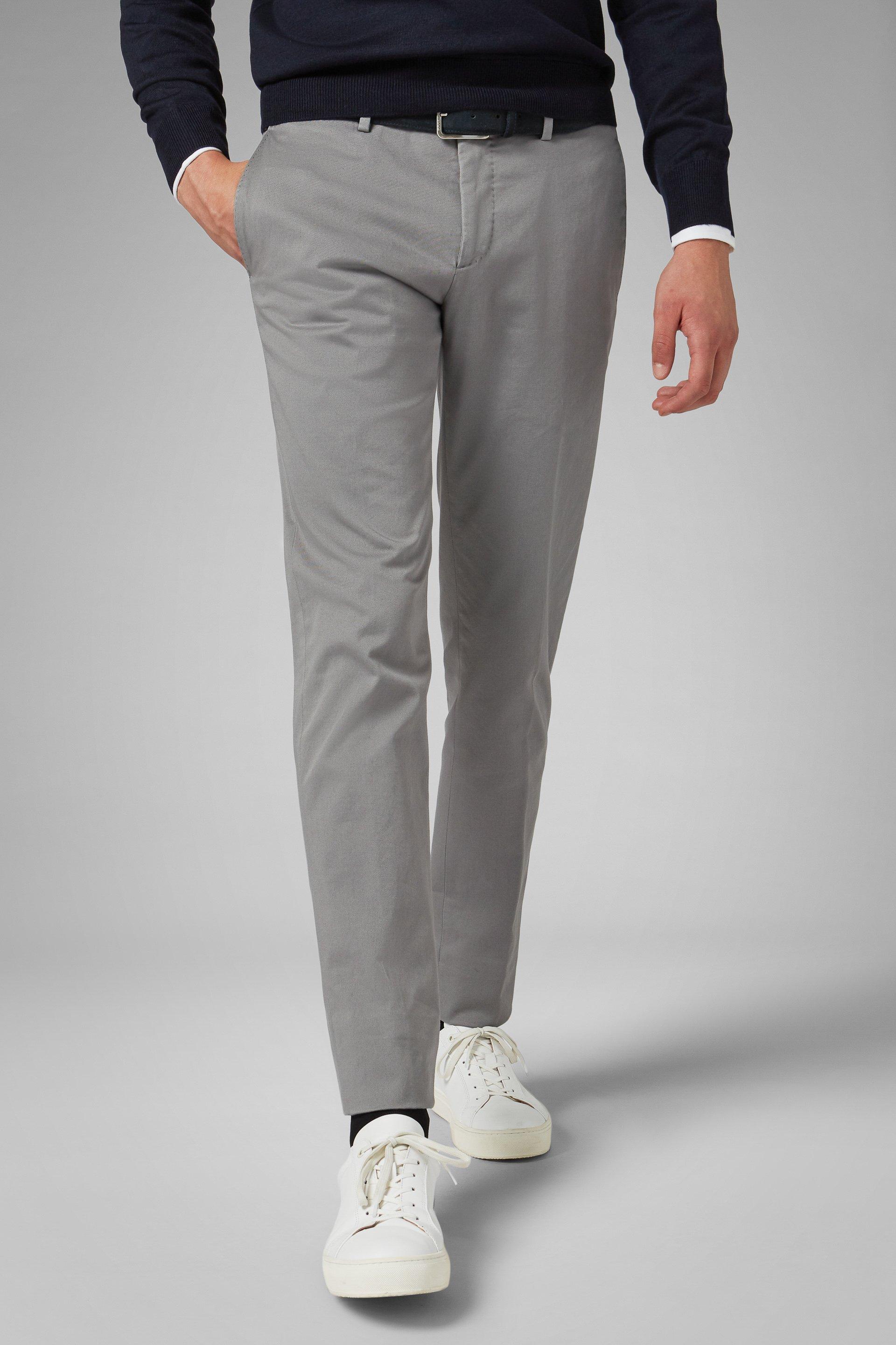 Grey Stretch Cotton Slim Trousers, , medium