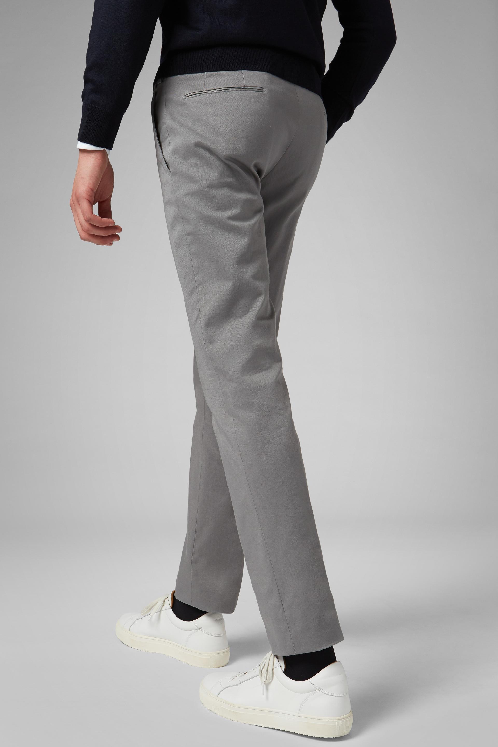 Grey Stretch Cotton Slim Trousers, , large image number 1