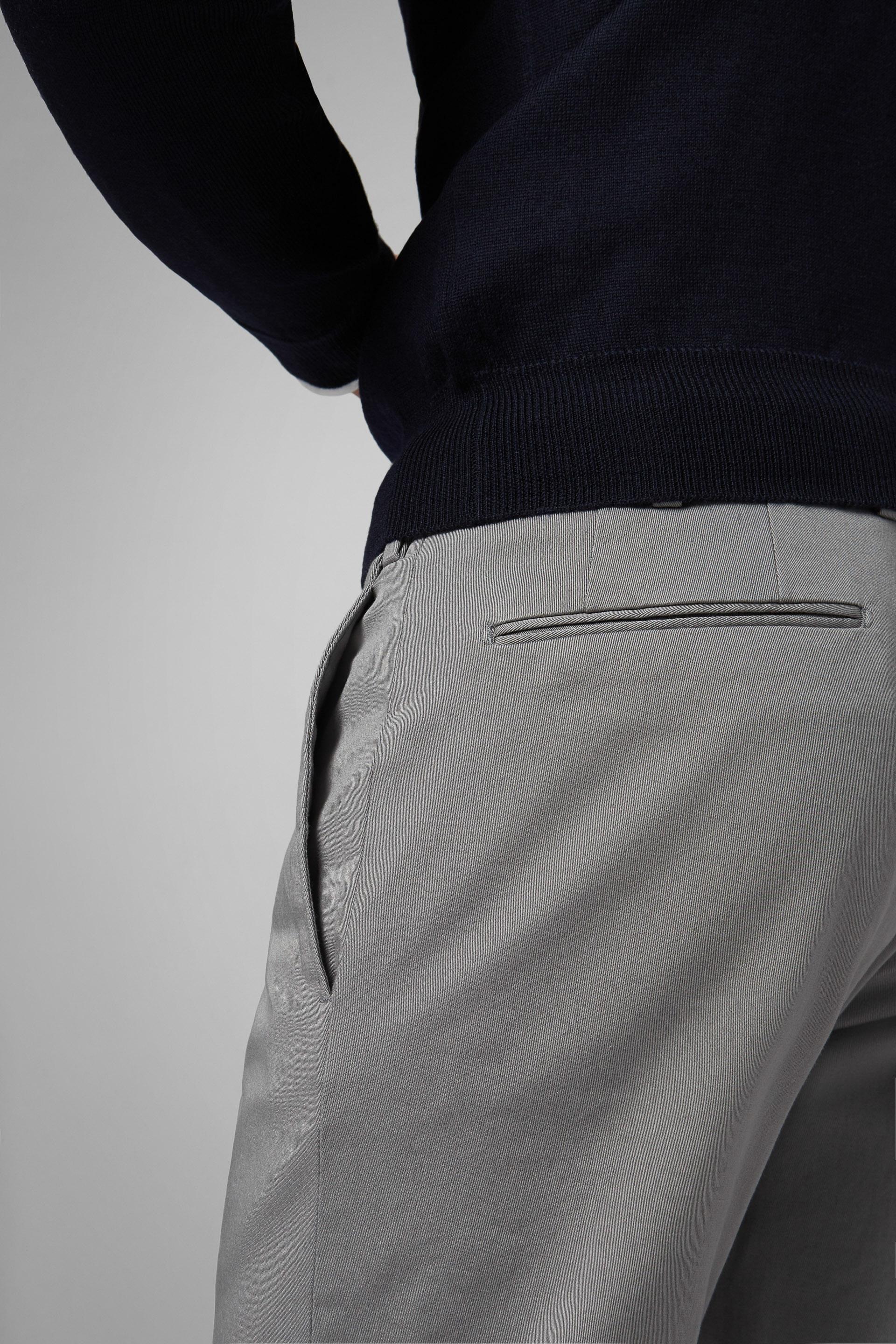 Grey Stretch Cotton Slim Trousers, , large image number 3