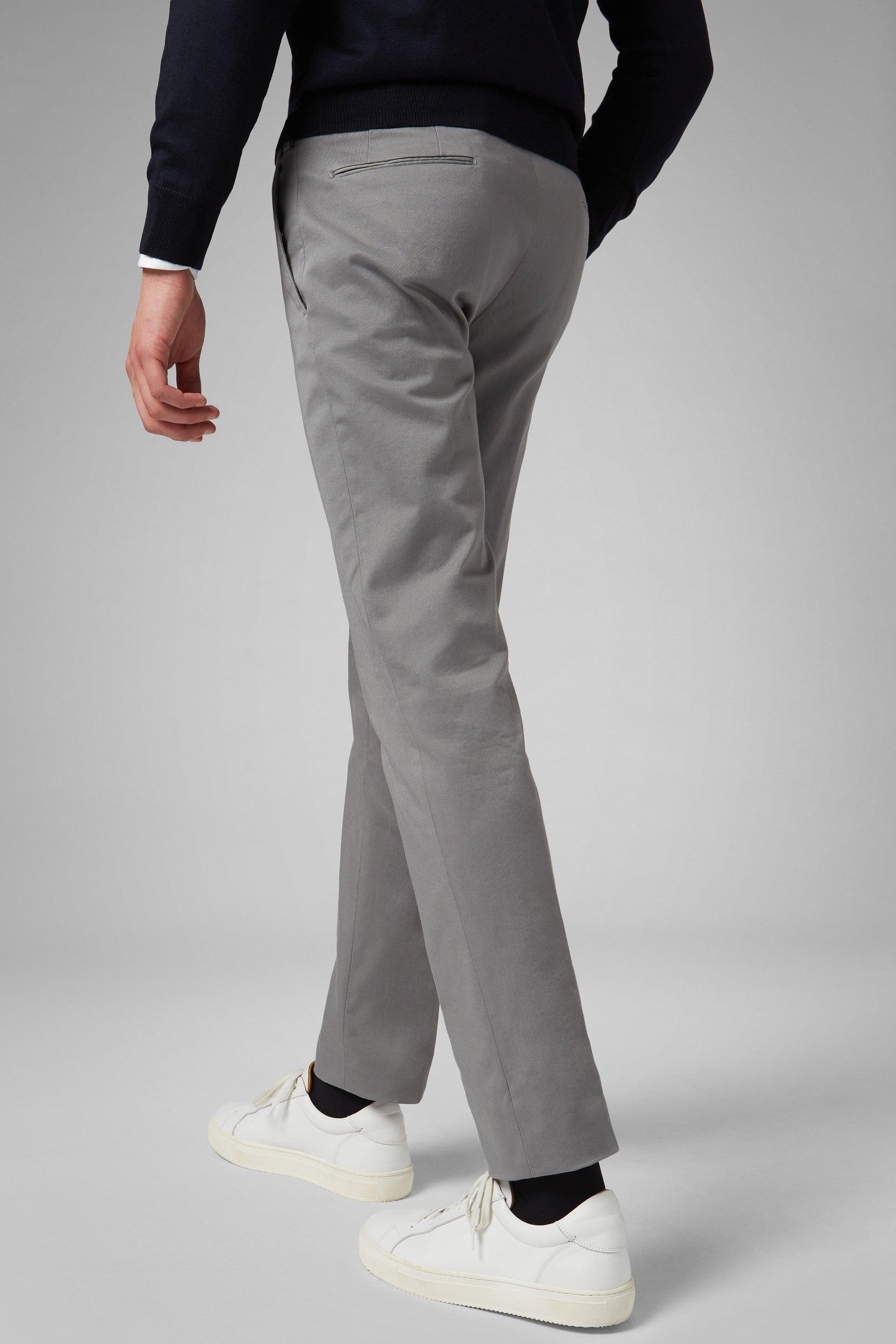 Grey Stretch Cotton Slim Trousers, , large image number 4