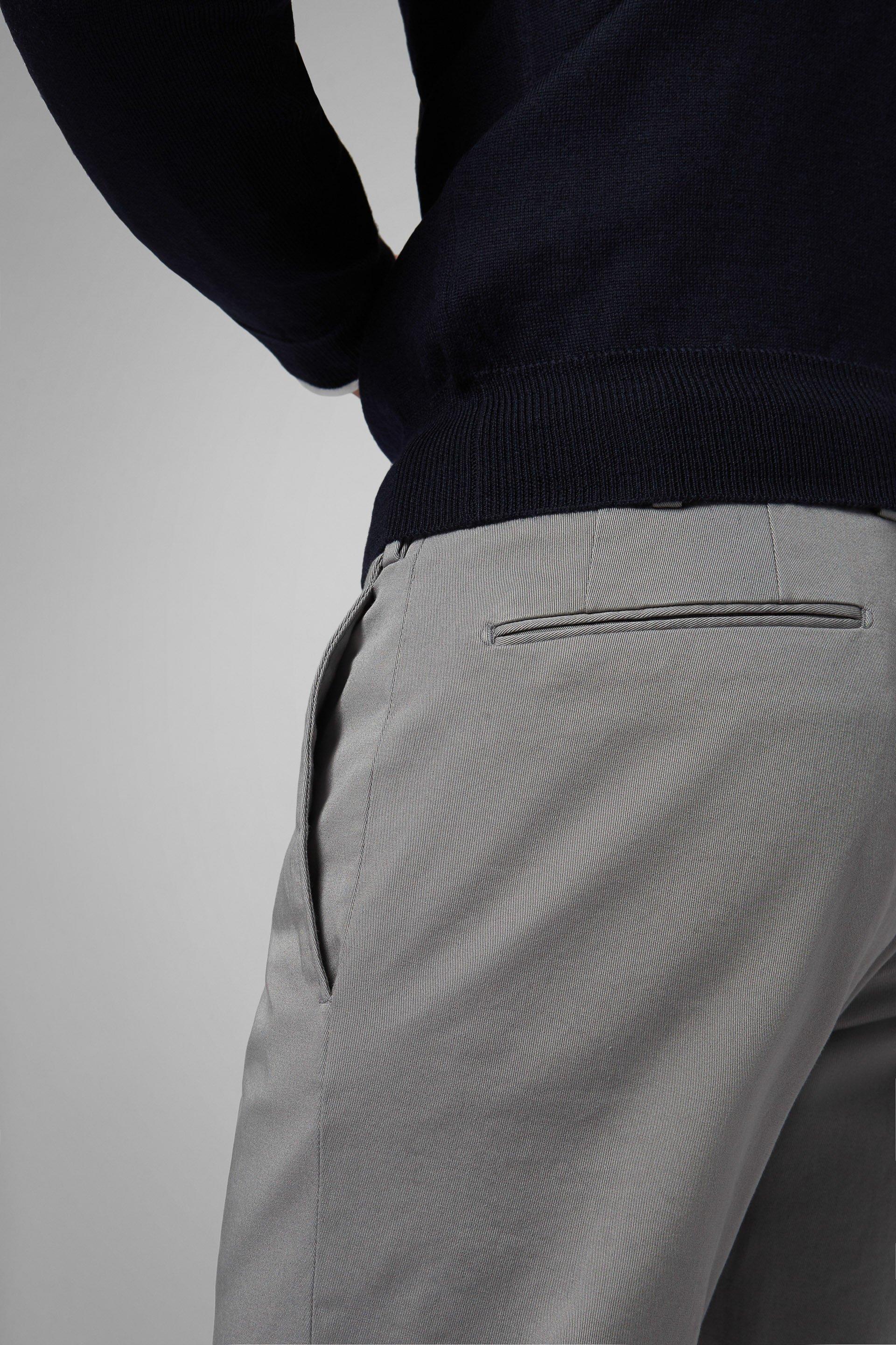 Grey Stretch Cotton Slim Trousers, , large image number 6