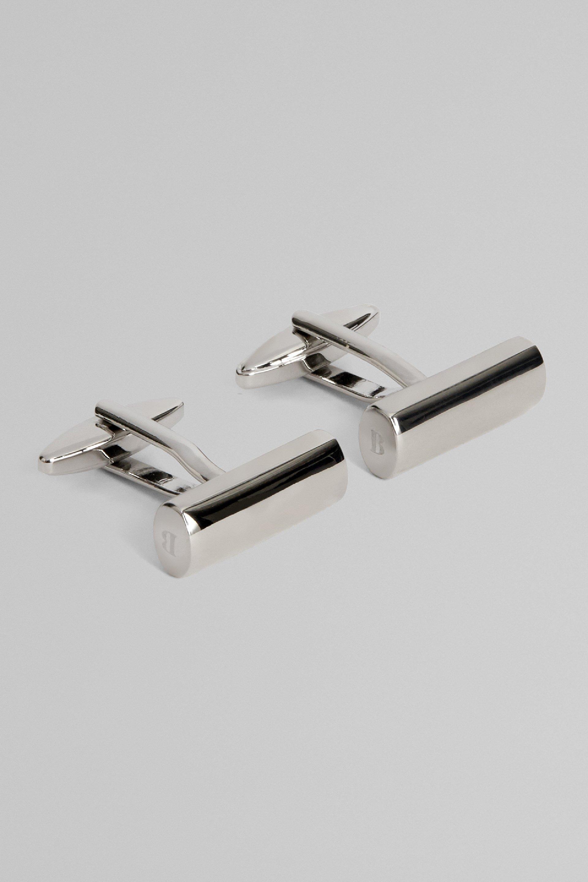 Bar Logo Cufflinks, Silver, Silver, large image number 0