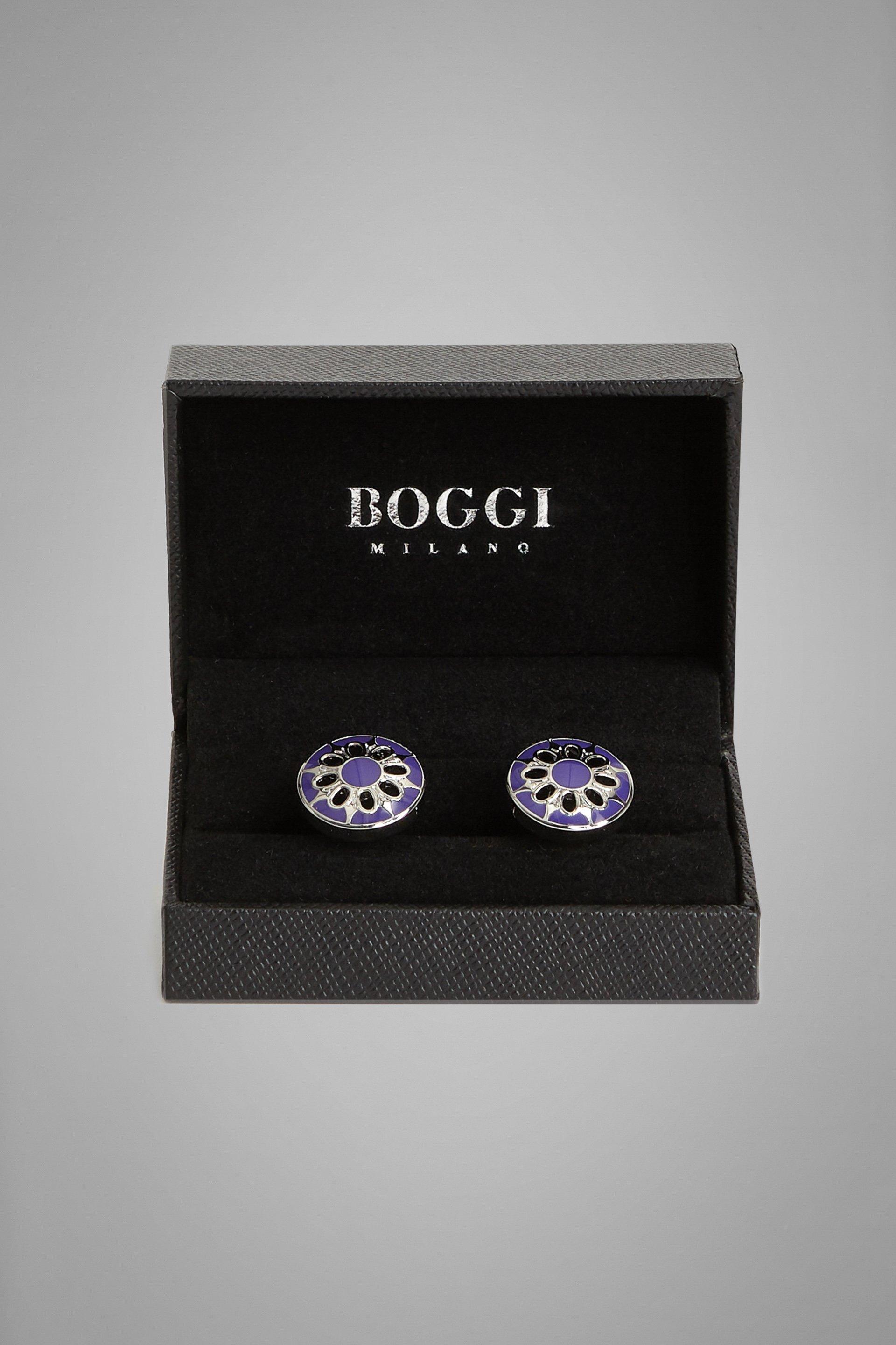 Blue Floral Circular Cufflinks, Blue, large image number 0