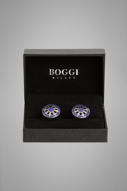Boggi Milano - Blue Circular Cufflinks With Flower