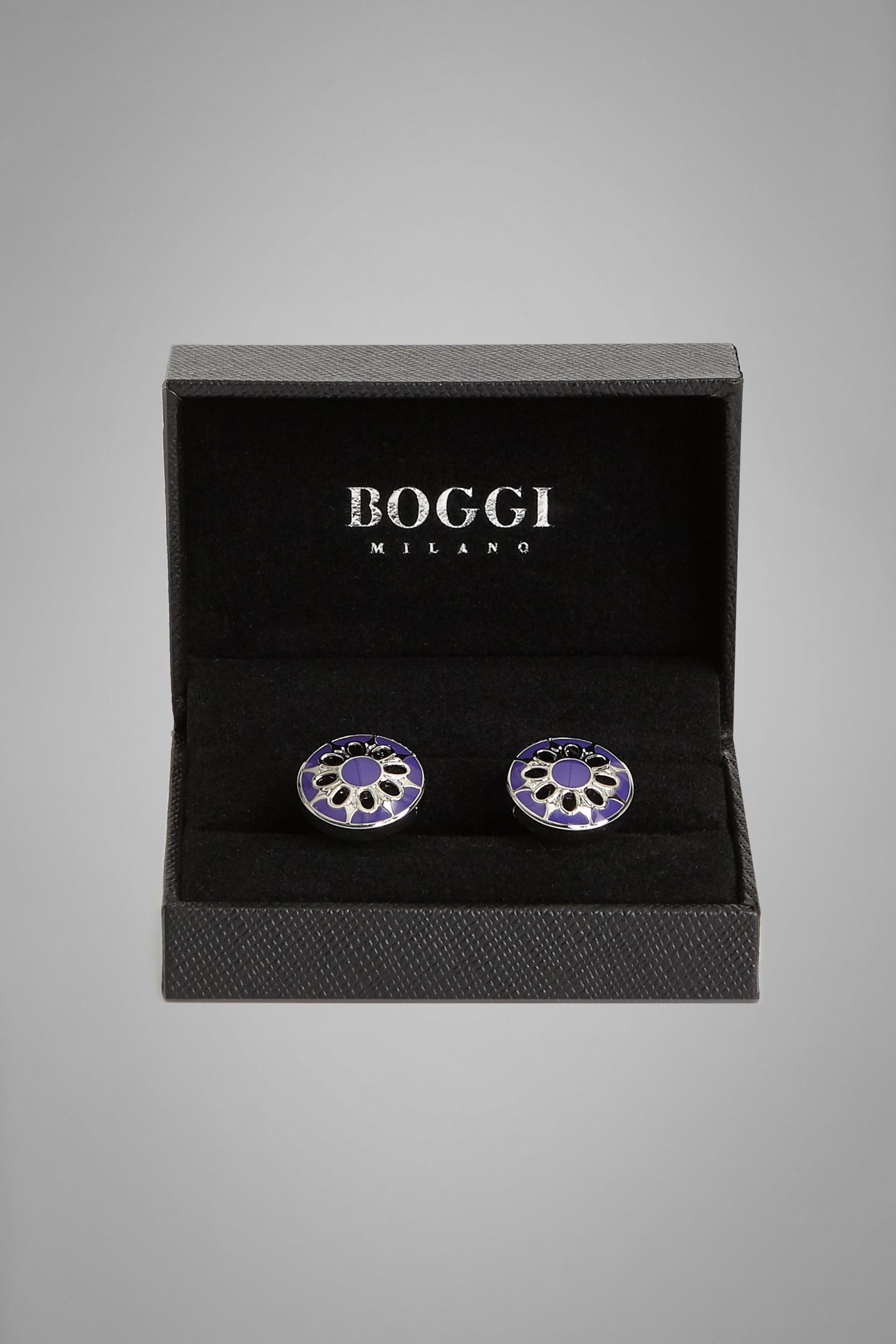 Blue Floral Circular Cufflinks, Blue, large image number 1