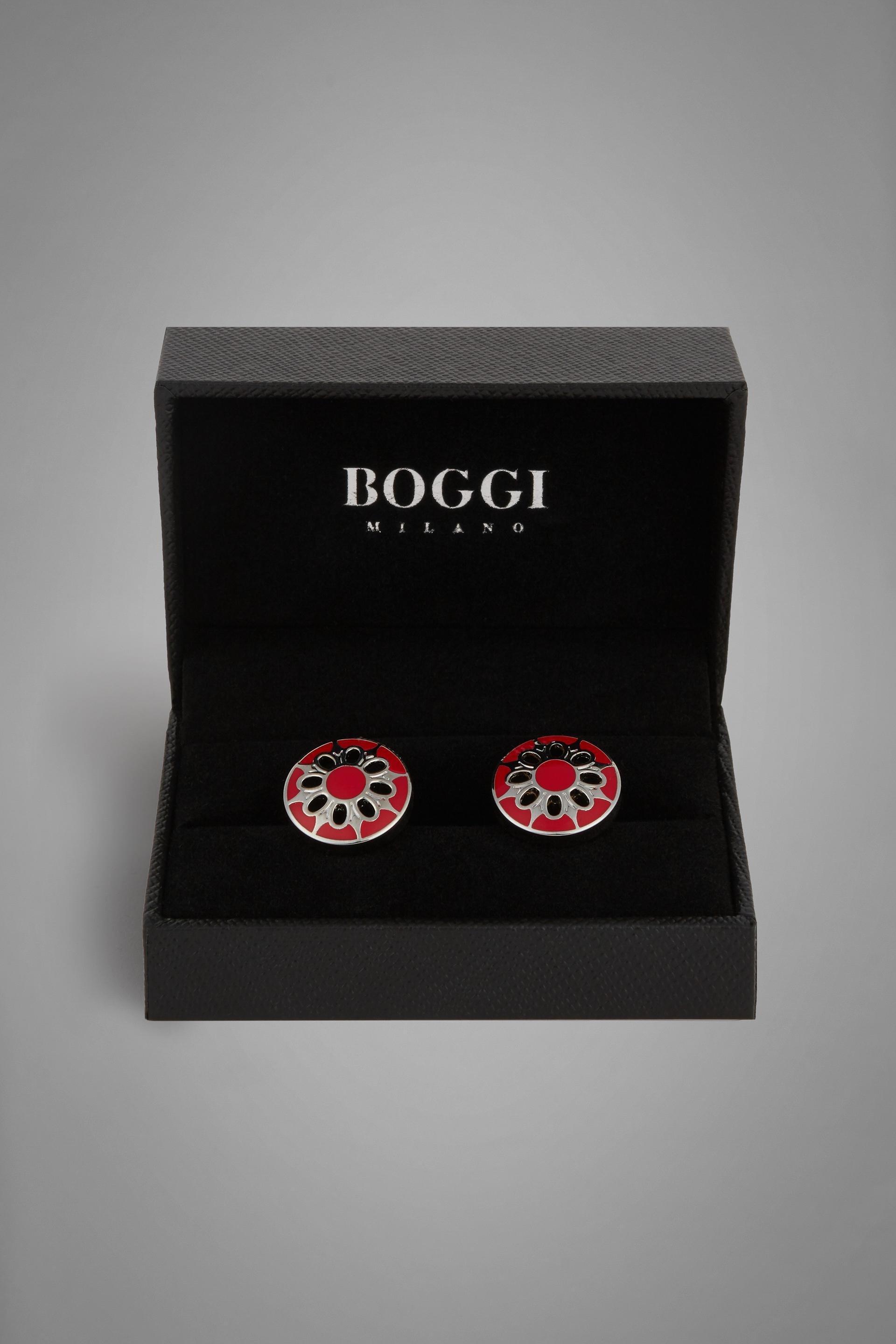 Red Metal Round Floral Cufflinks, Red, large image number 2