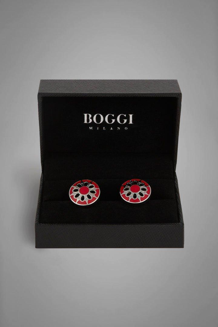 Red Metal Round Floral Cufflinks, Red, large image number 3