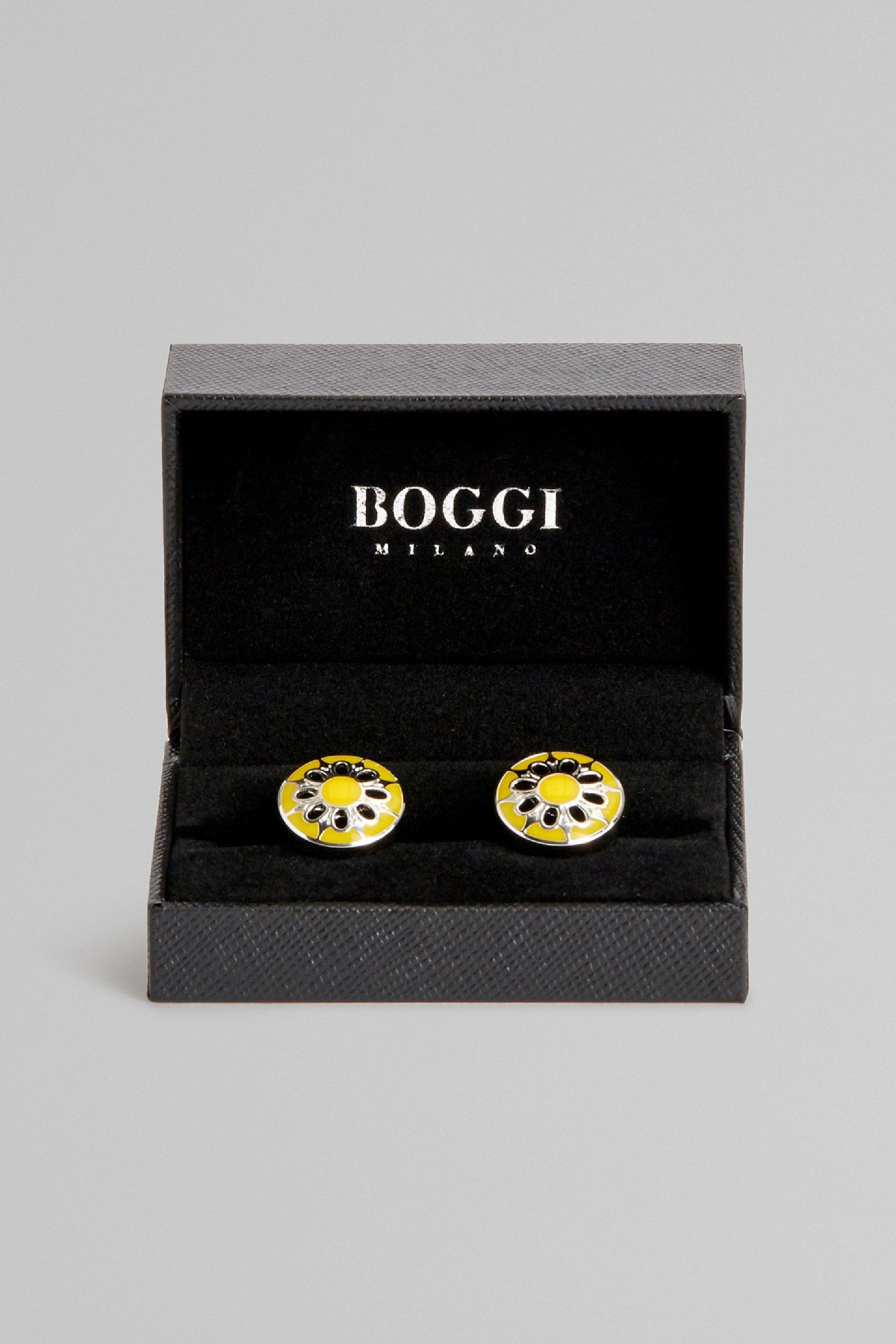 Yellow Floral Circular Cufflinks, Yellow, large image number 0