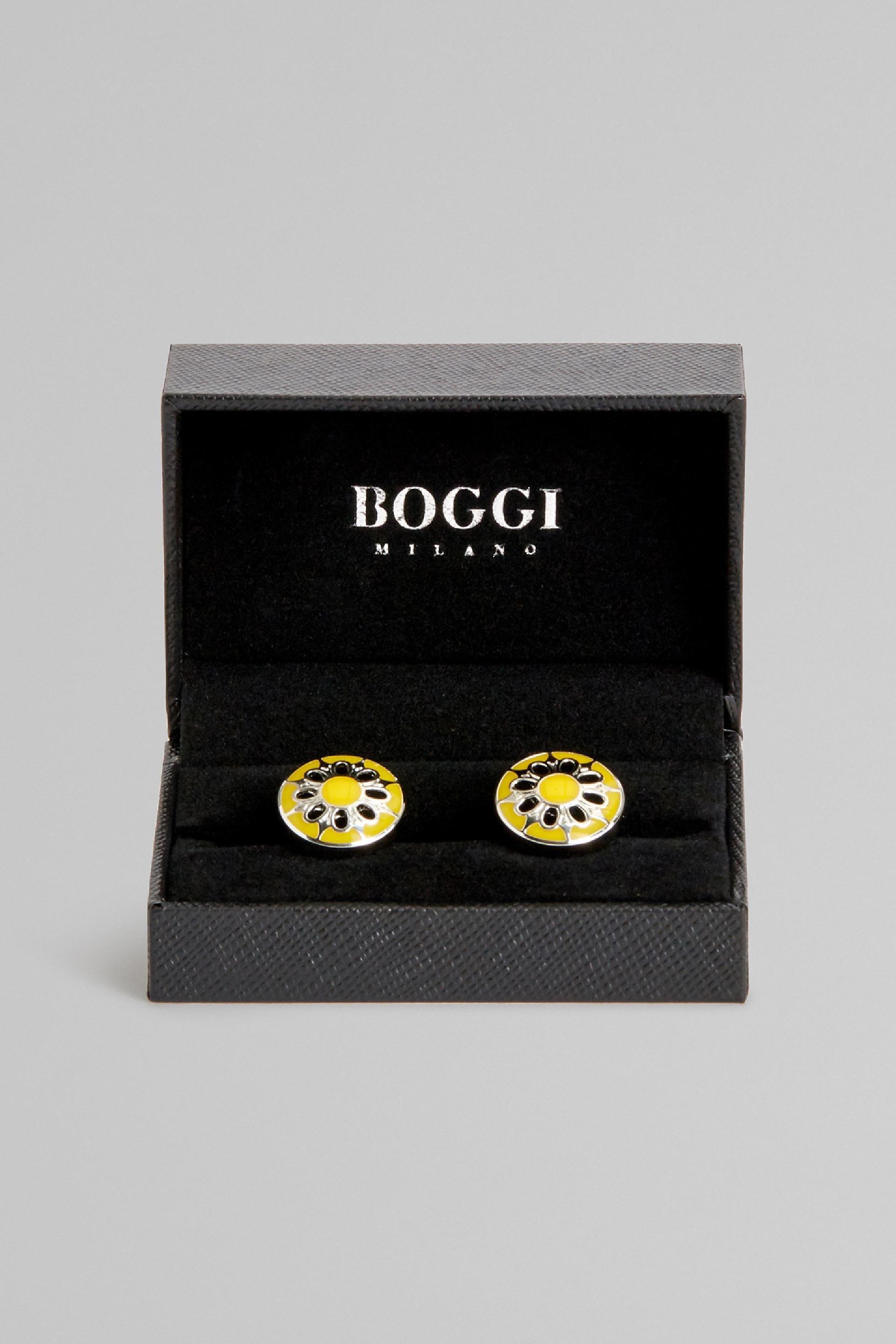 Yellow Floral Circular Cufflinks, Yellow, large image number 1