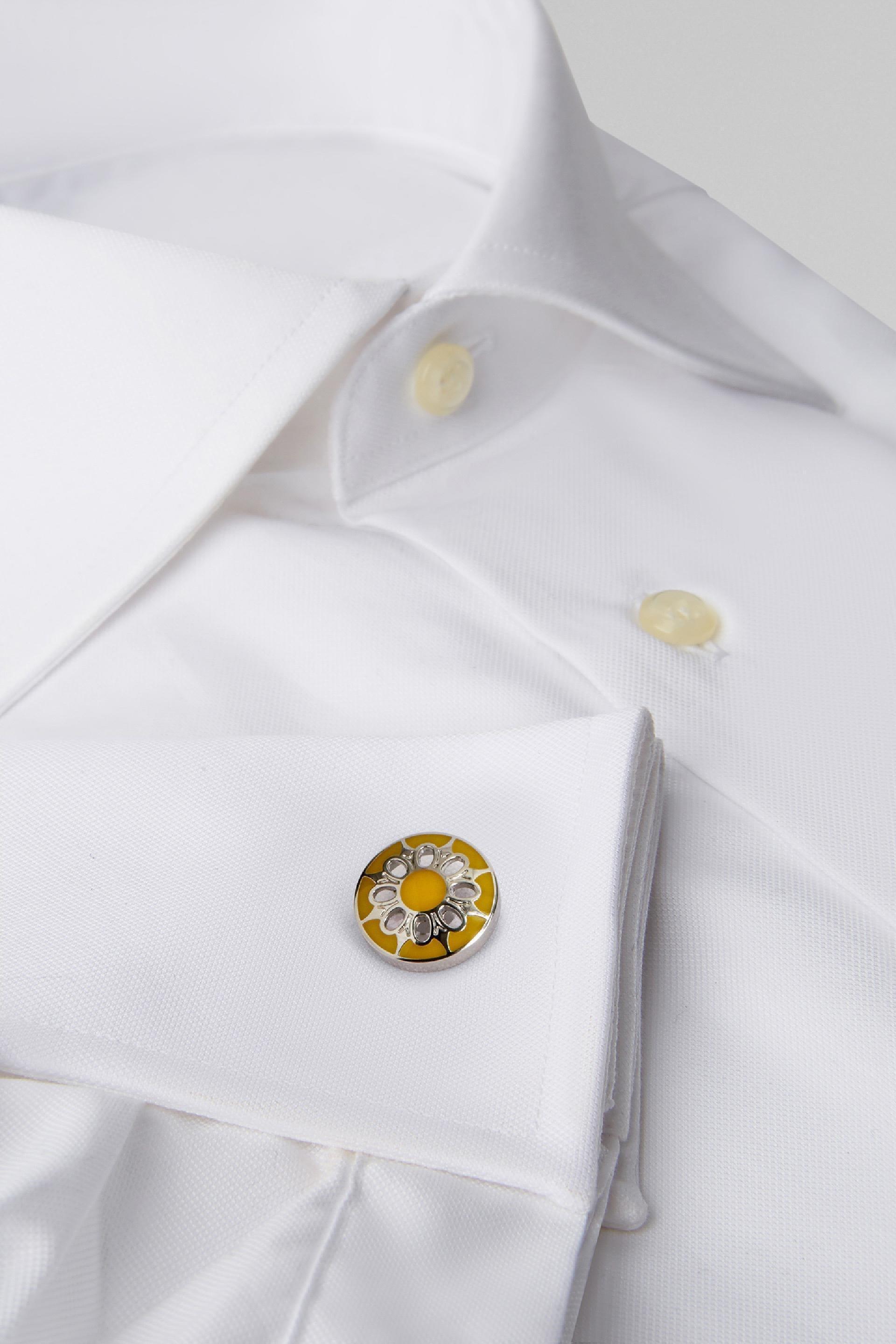 Yellow Floral Circular Cufflinks, Yellow, large image number 3