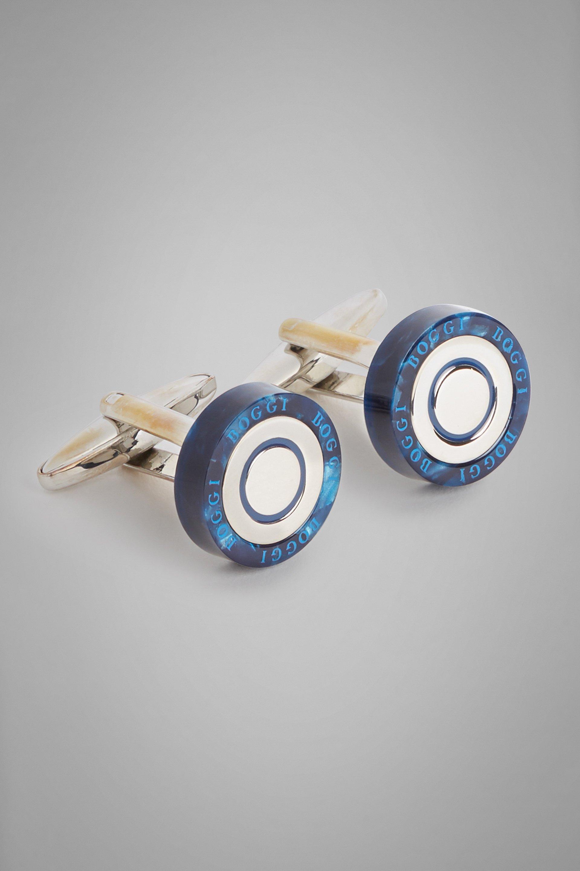 Blue Contrast Circular Cufflinks, Blue, large image number 2