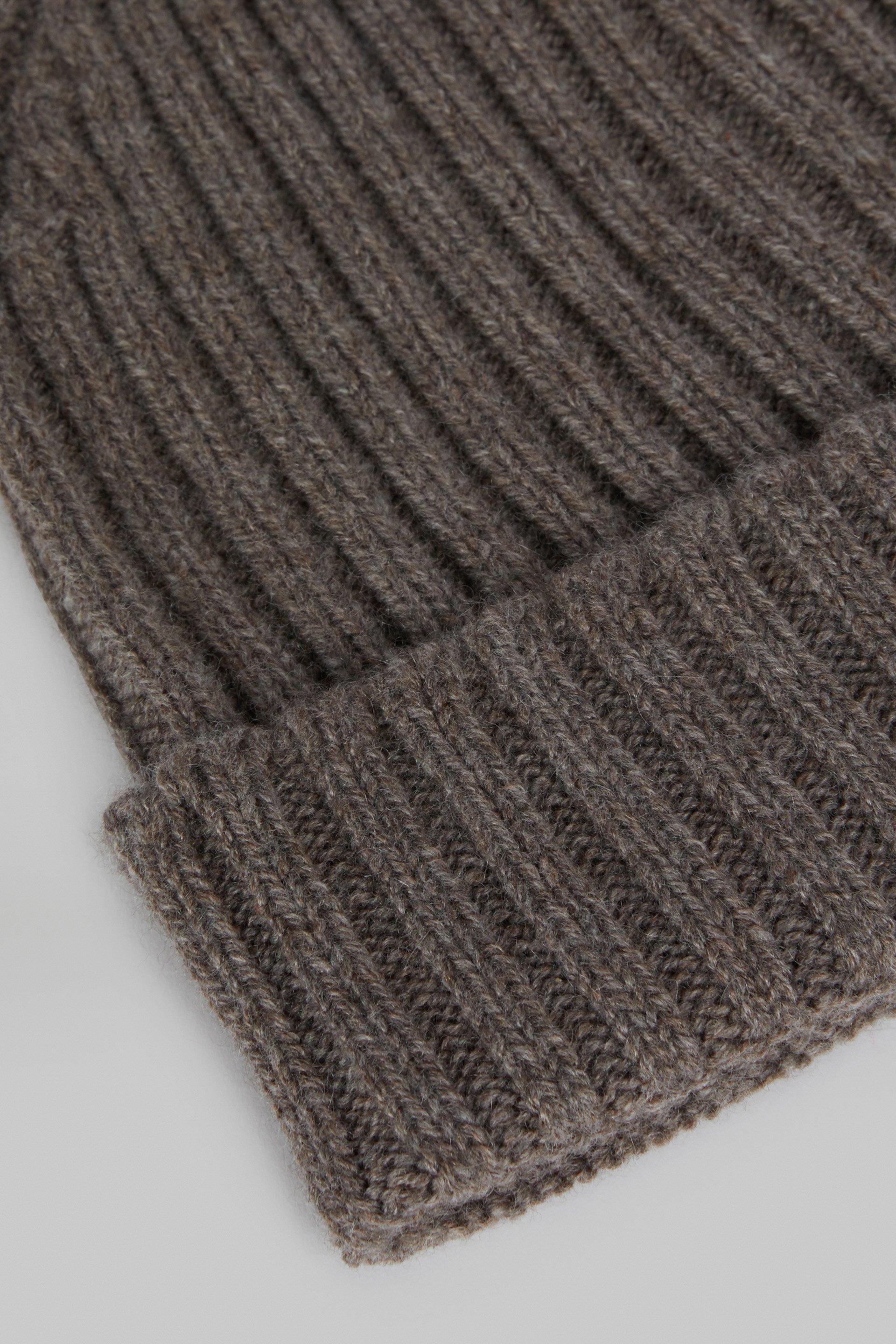 Taupe Ribbed Pure Cashmere Hat For Men, , large image number 1