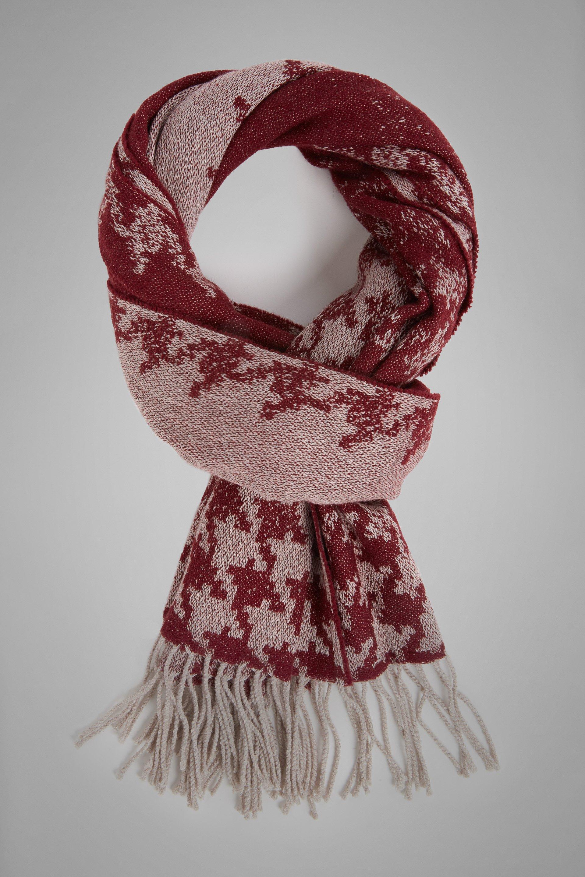 Burgundy Gradient Hounds Tooth Wool Scarf For Men, , large image number 0