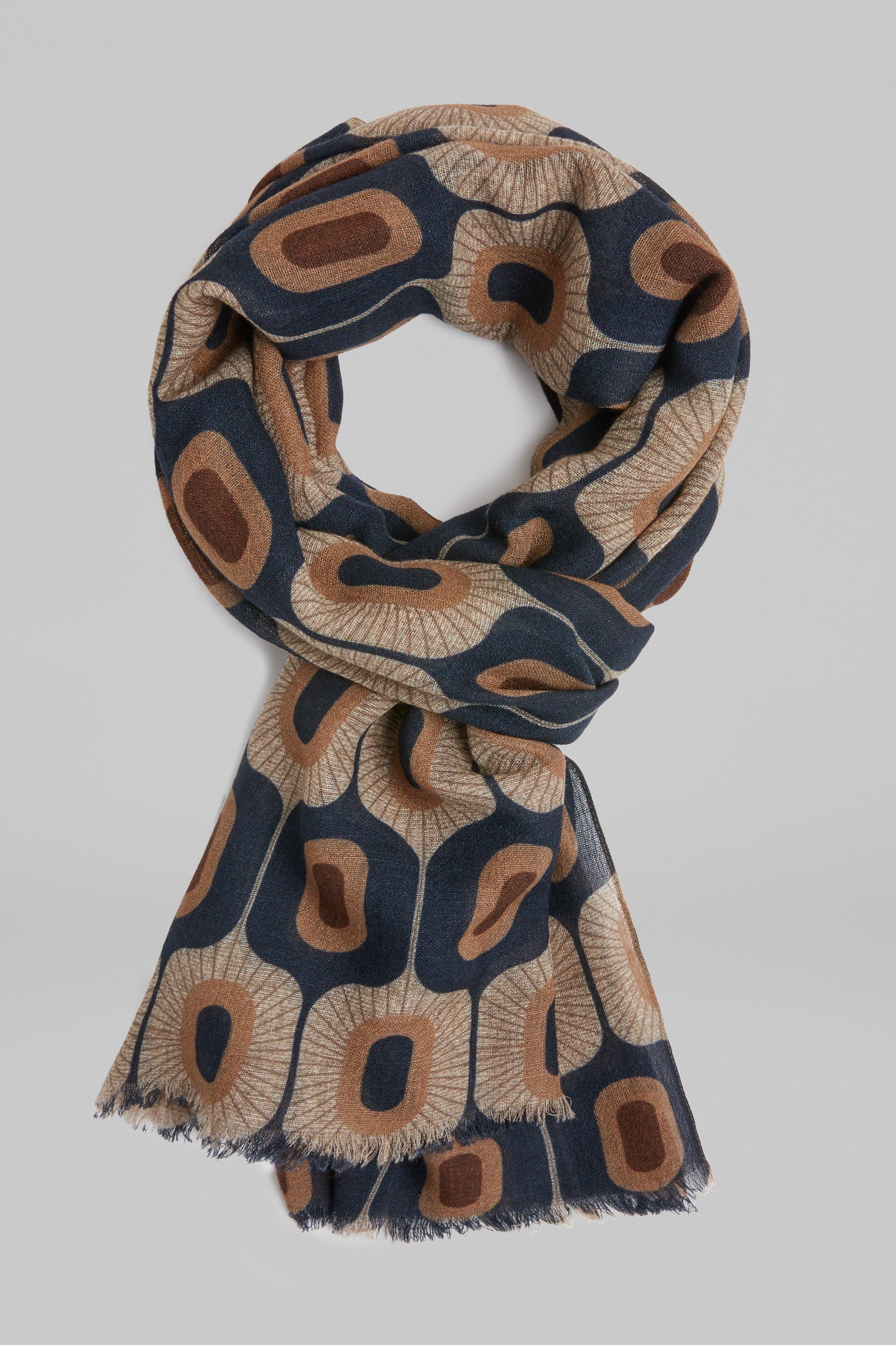 Navy Printed Wool Scarf For Men, , large image number 0