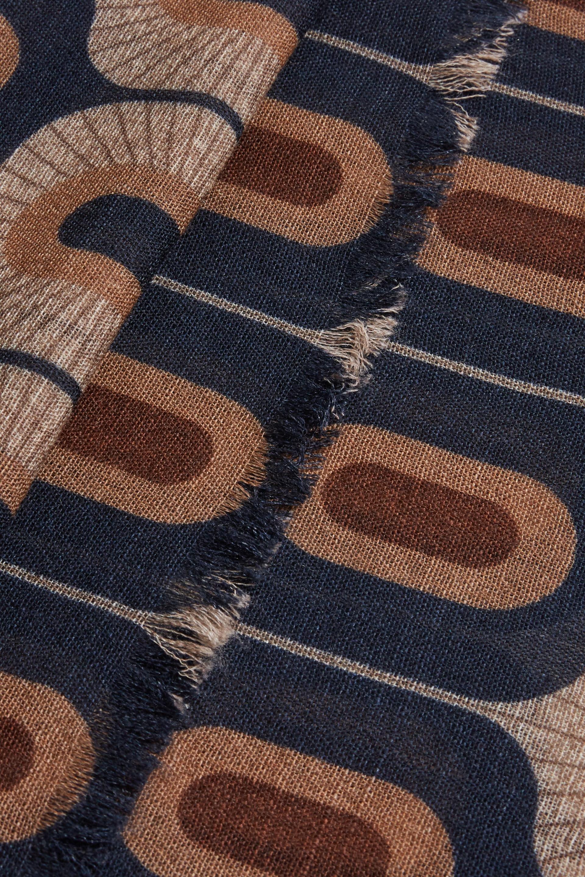 Navy Printed Wool Scarf For Men, , large image number 1