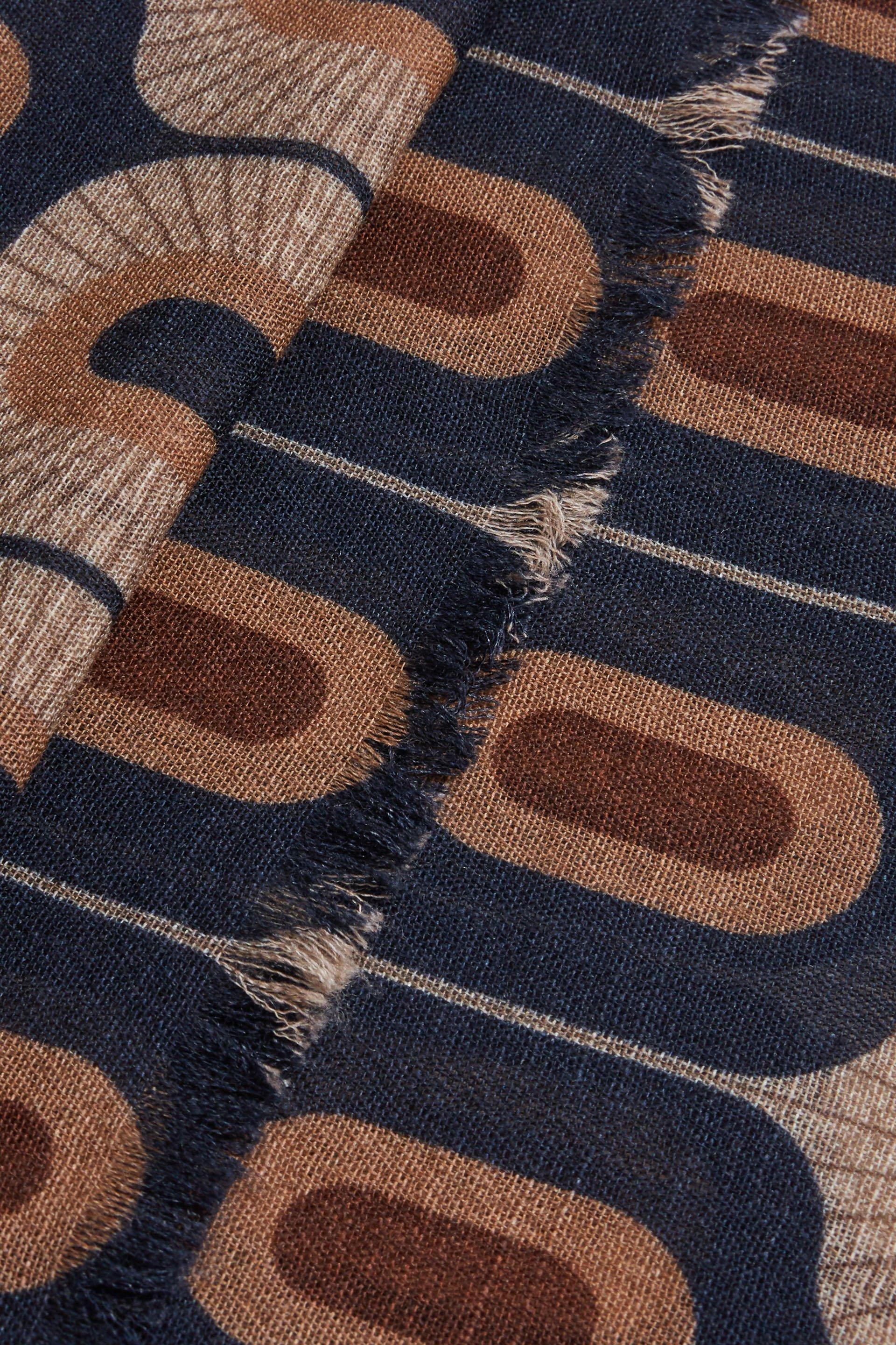 Navy Printed Wool Scarf For Men, , large image number 2