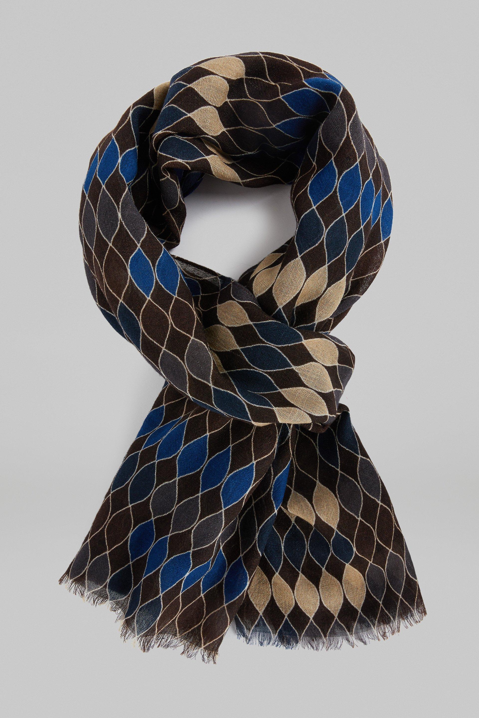 Brown Geometric Print Wool Scarf For Men, , large image number 0