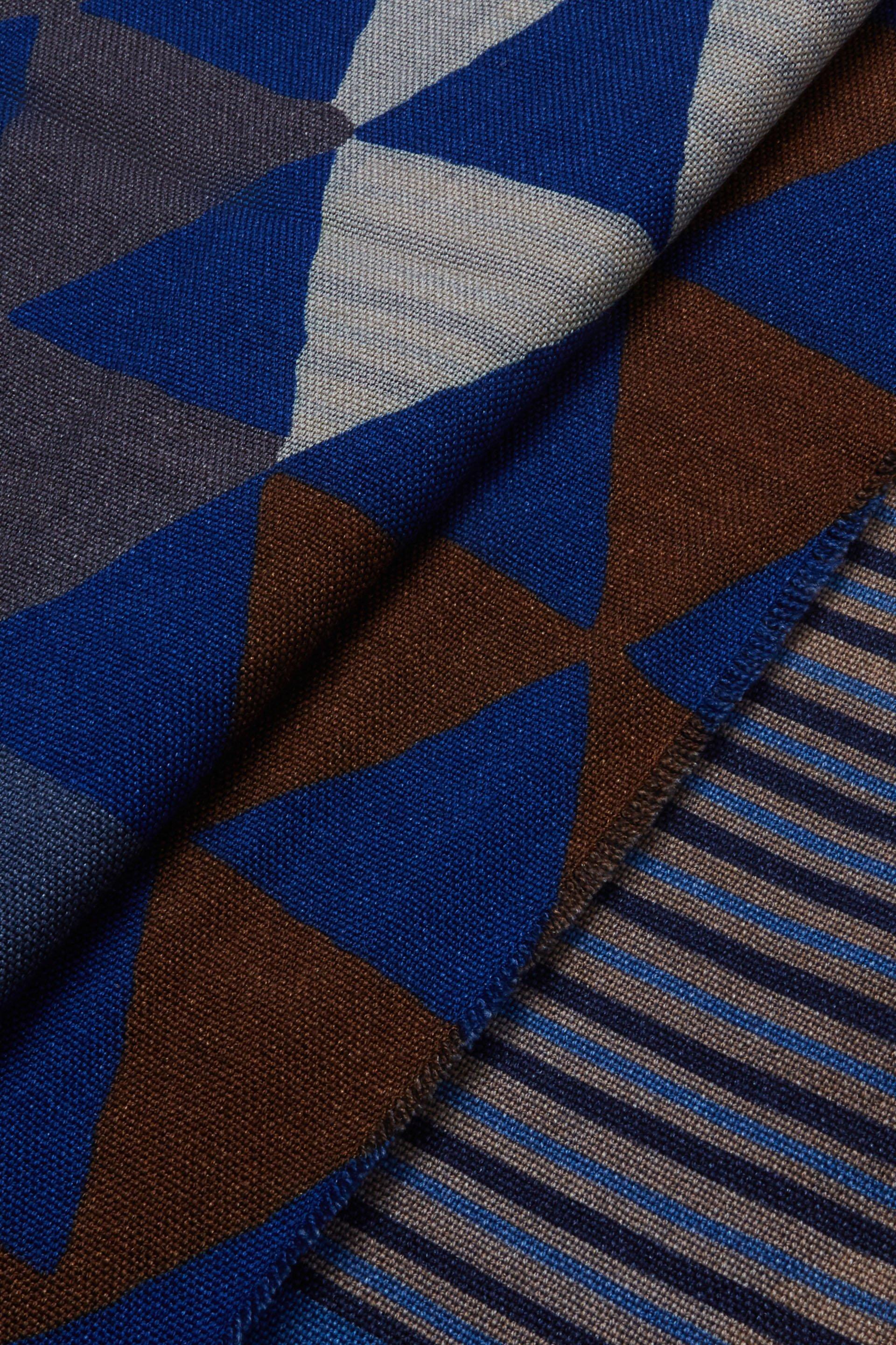 Blue Reversible Geometric Print Wool Scarf For Men, , large image number 2