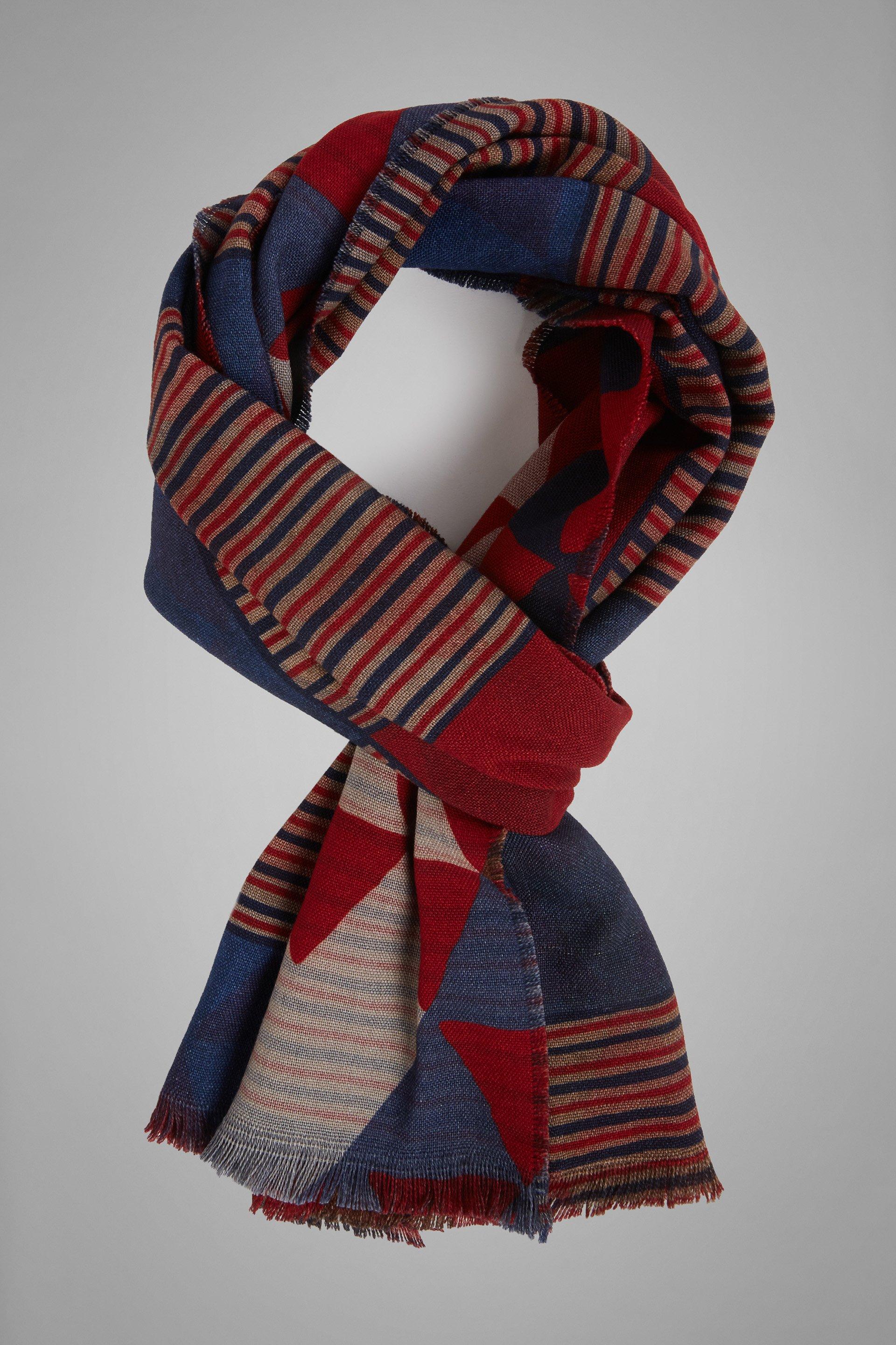 Burgundy Reversible Geometric Print Wool Scarf For Men, , large image number 0