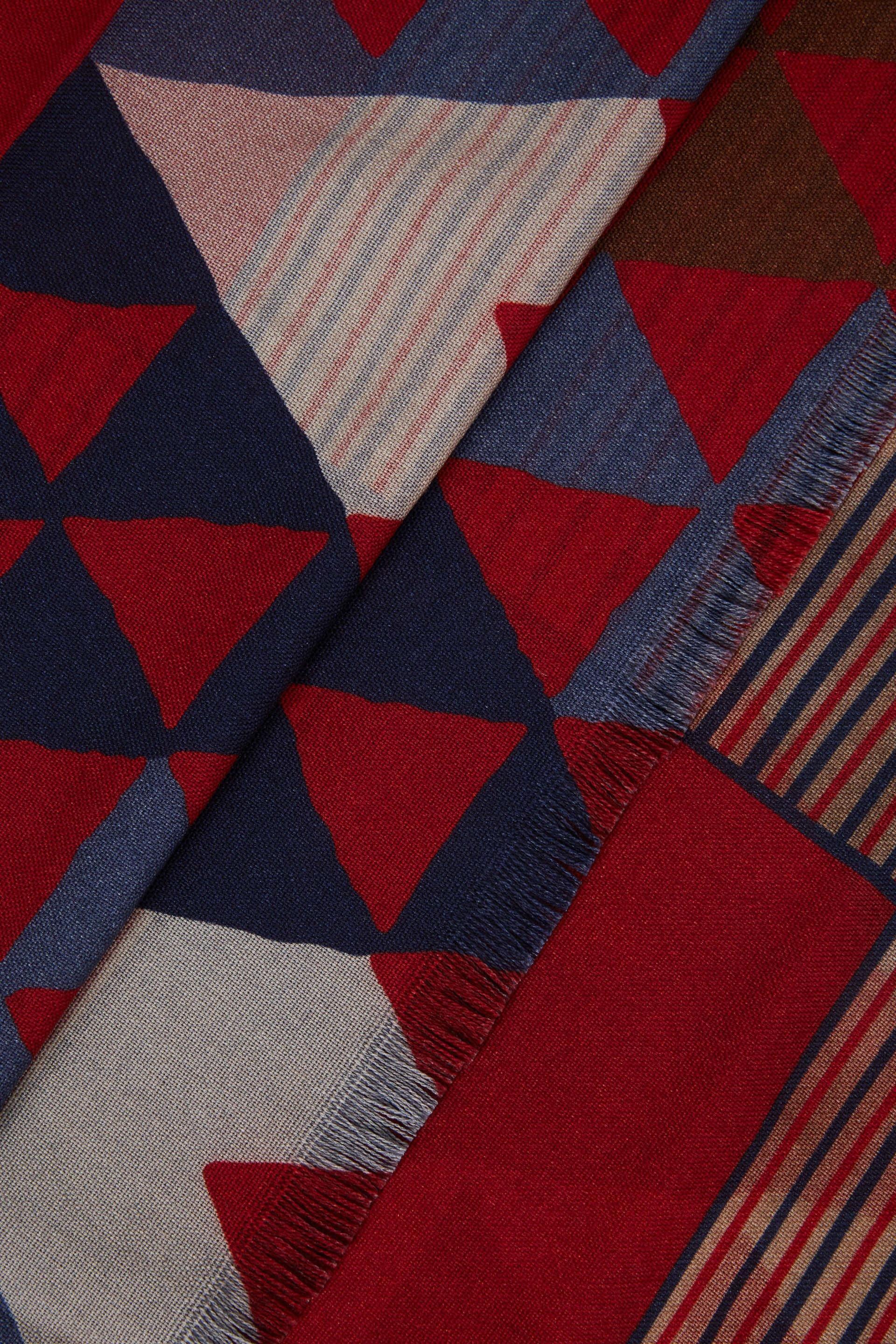 Burgundy Reversible Geometric Print Wool Scarf For Men, , large image number 1