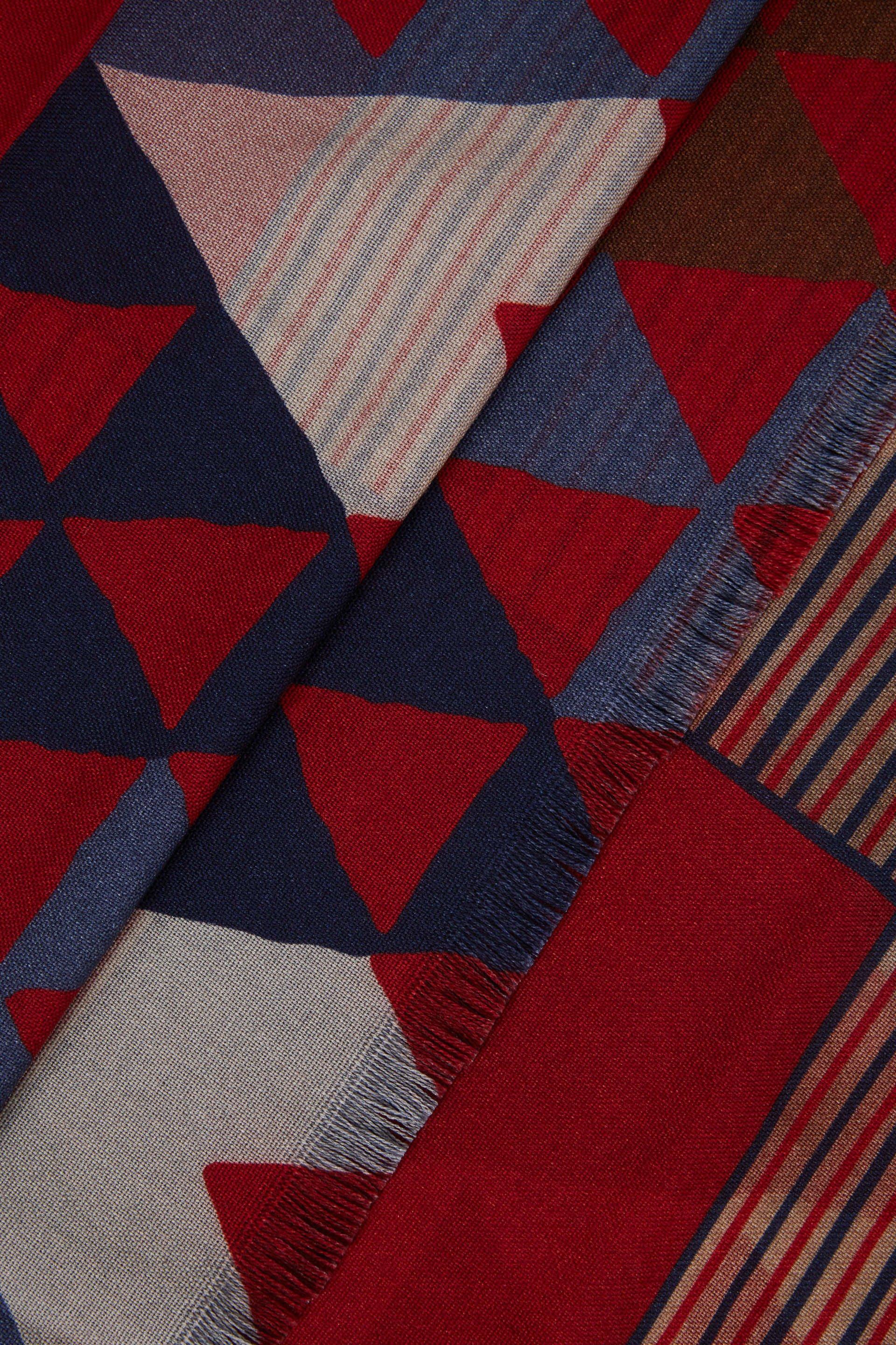 Burgundy Reversible Geometric Print Wool Scarf For Men, , large image number 2