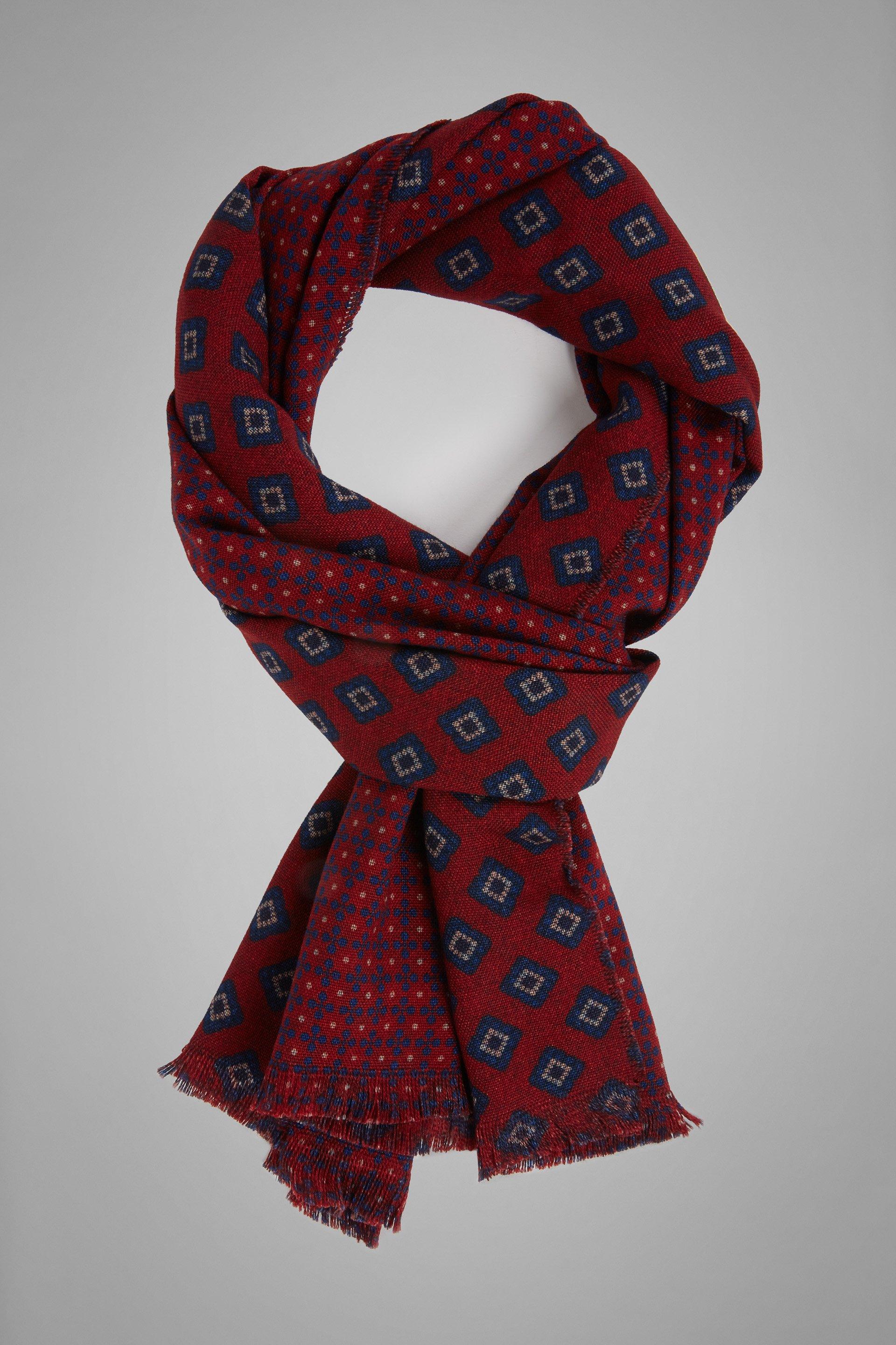 Burgundy Reversible Micro Geometric Print Wool Scarf For Men, , large image number 0