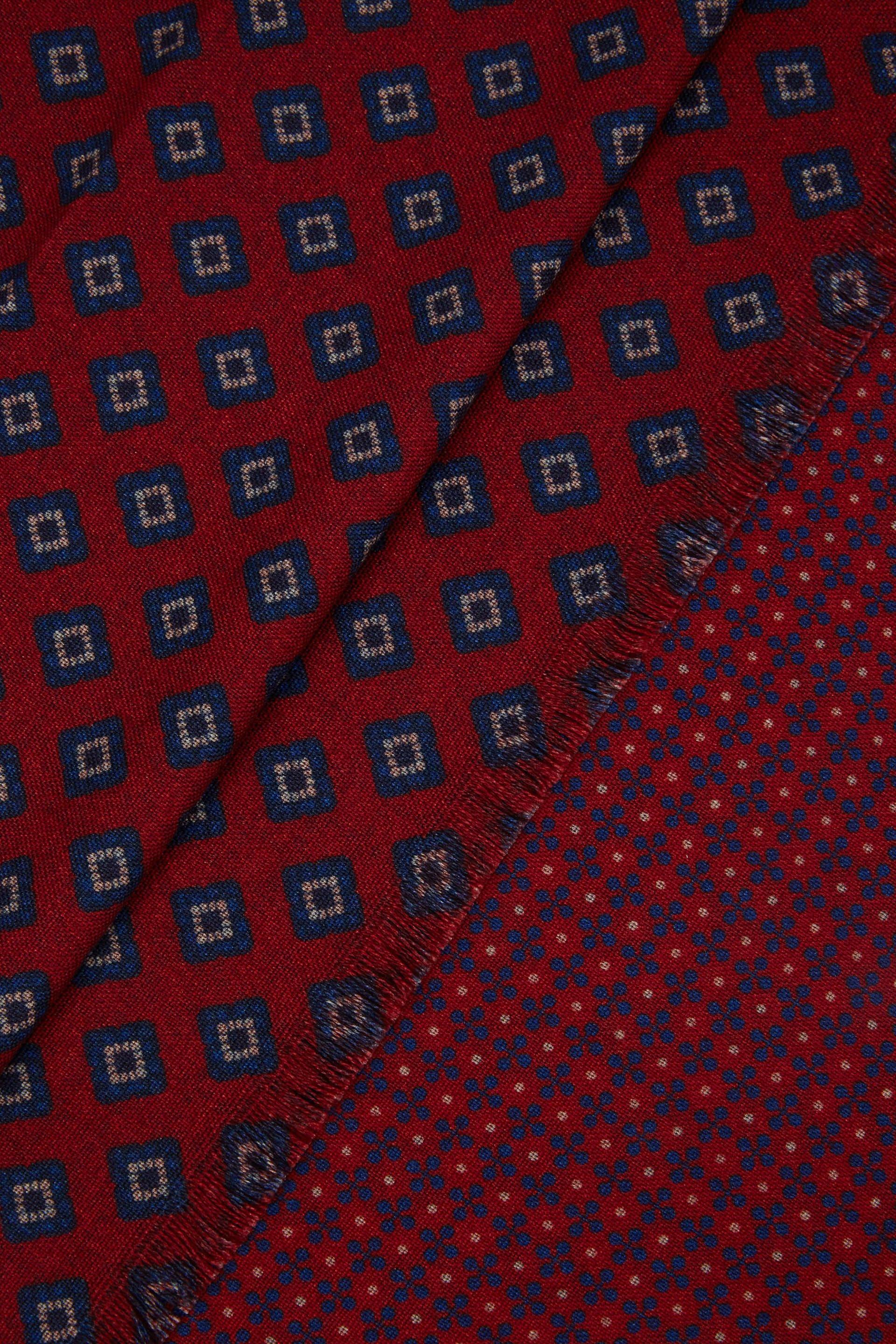 Burgundy Reversible Micro Geometric Print Wool Scarf For Men, , large image number 1