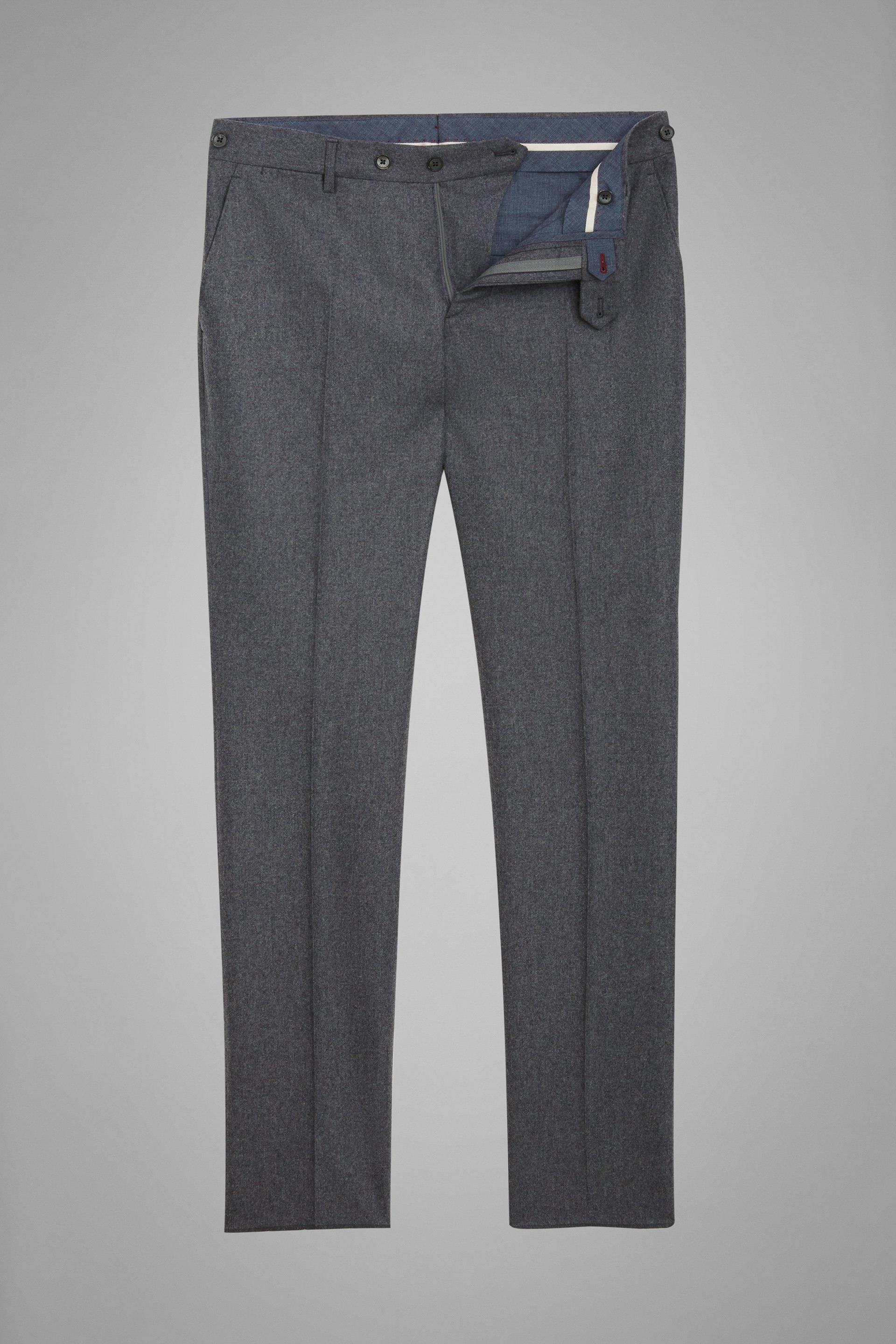 Grey Stretch Wool Flannel Slim Trousers, , large image number 0