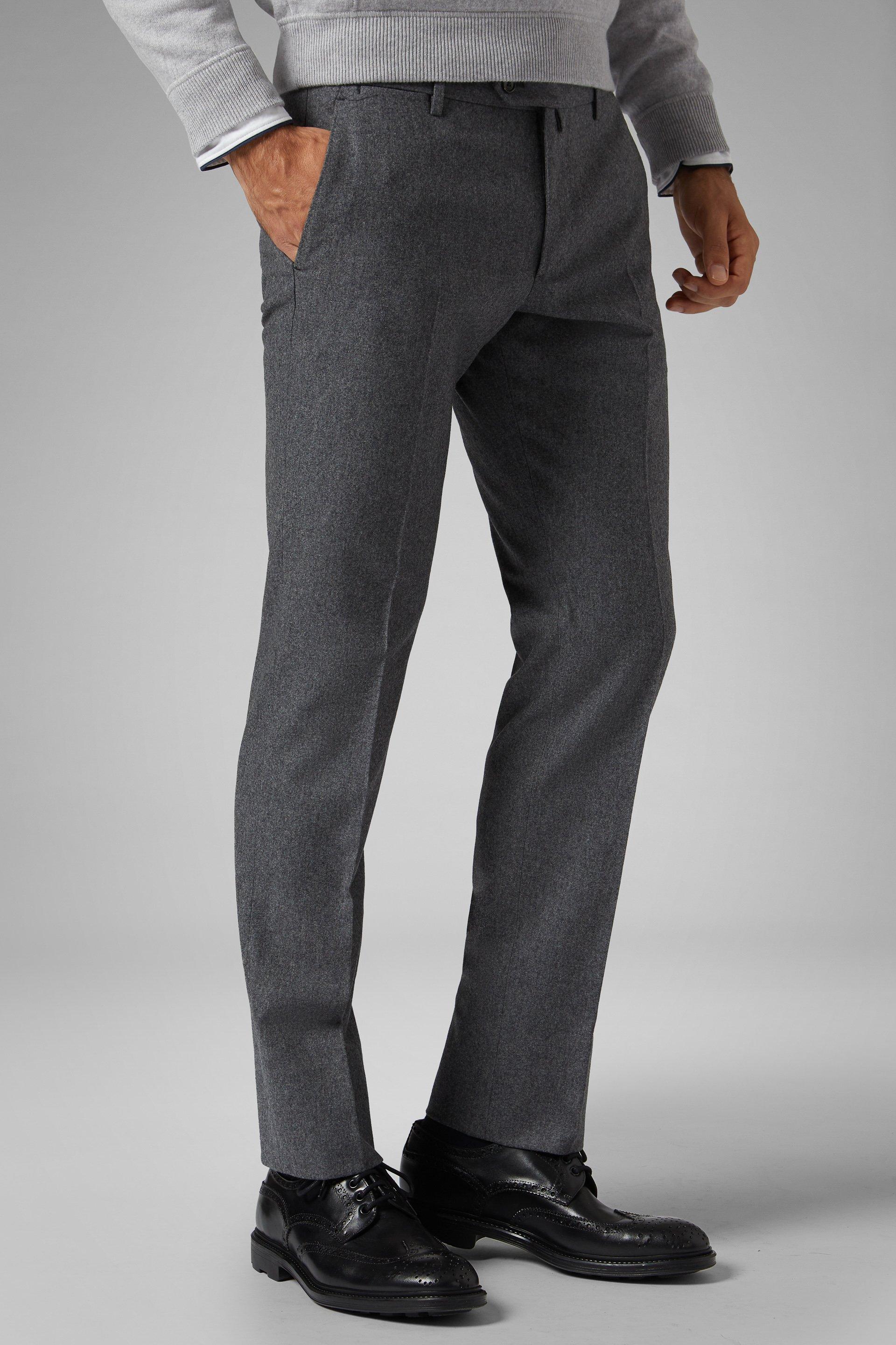 Grey Stretch Wool Flannel Slim Trousers, , large image number 1