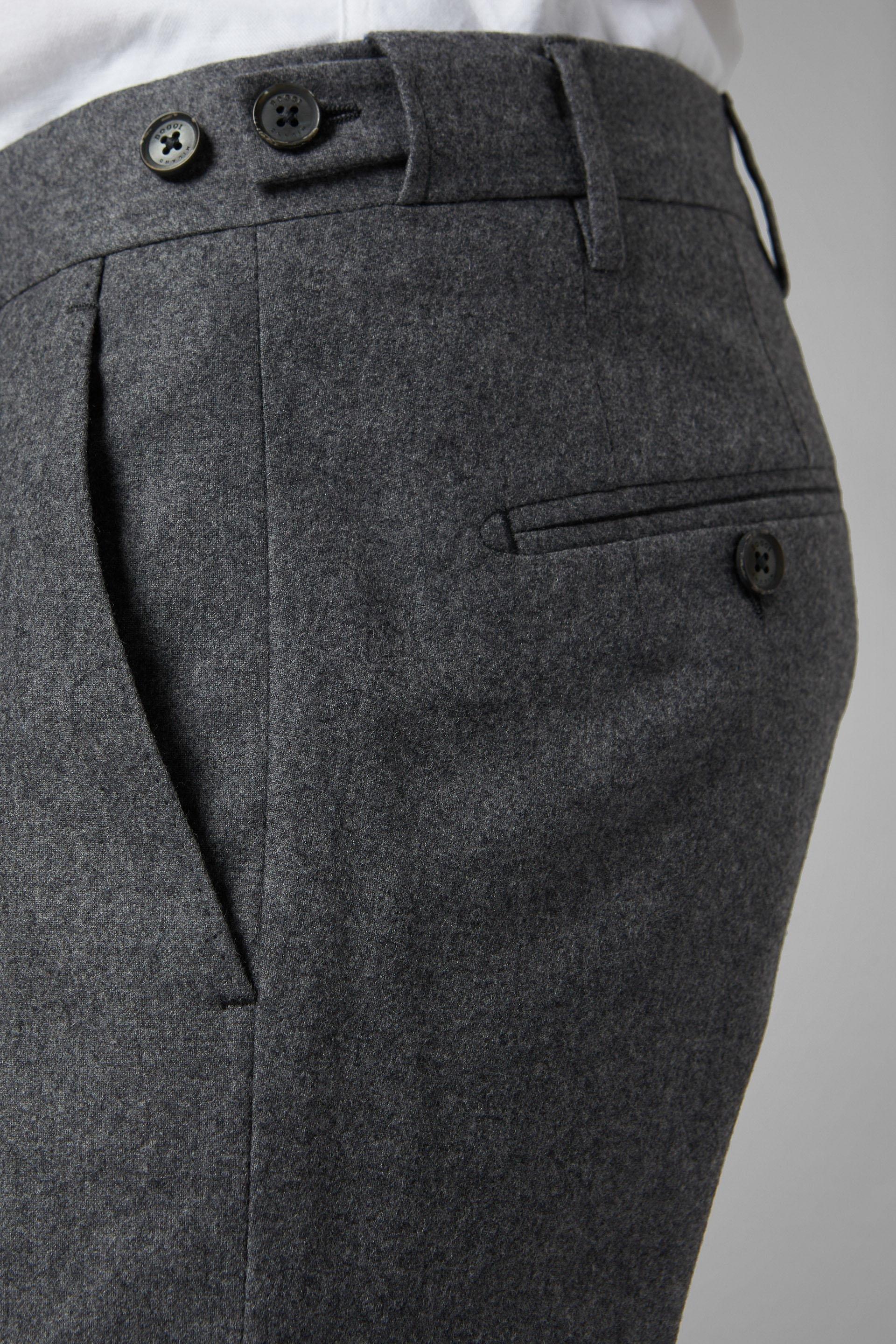 Grey Stretch Wool Flannel Slim Trousers, , large image number 2